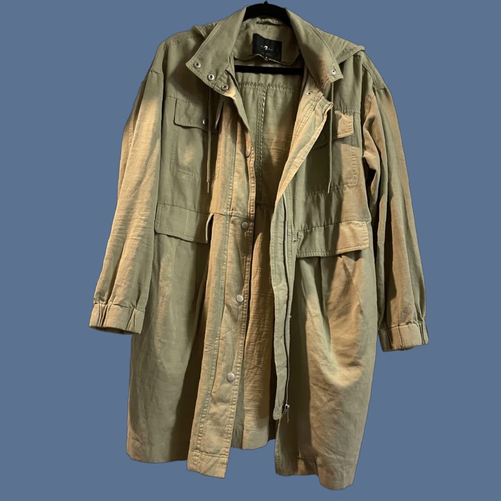 7 For All Mankind 7 For All Mankind Jacket Womens Medium Green Hooded Utility Parka Coat Pockets Size M / US 6-8 / IT 42-44 - 1 Thumbnail