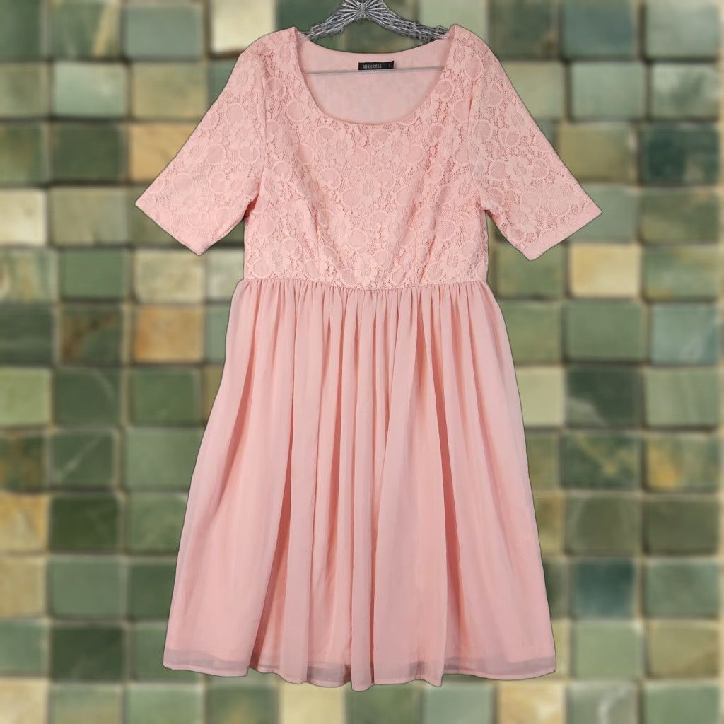 Pinko MIKAROSE Floral Dress Pink Short Sleeve Knee Length Women L Fit & Flare Floral Print - Womens size L Size 36" / US 14 / IT 50 - 1 Thumbnail