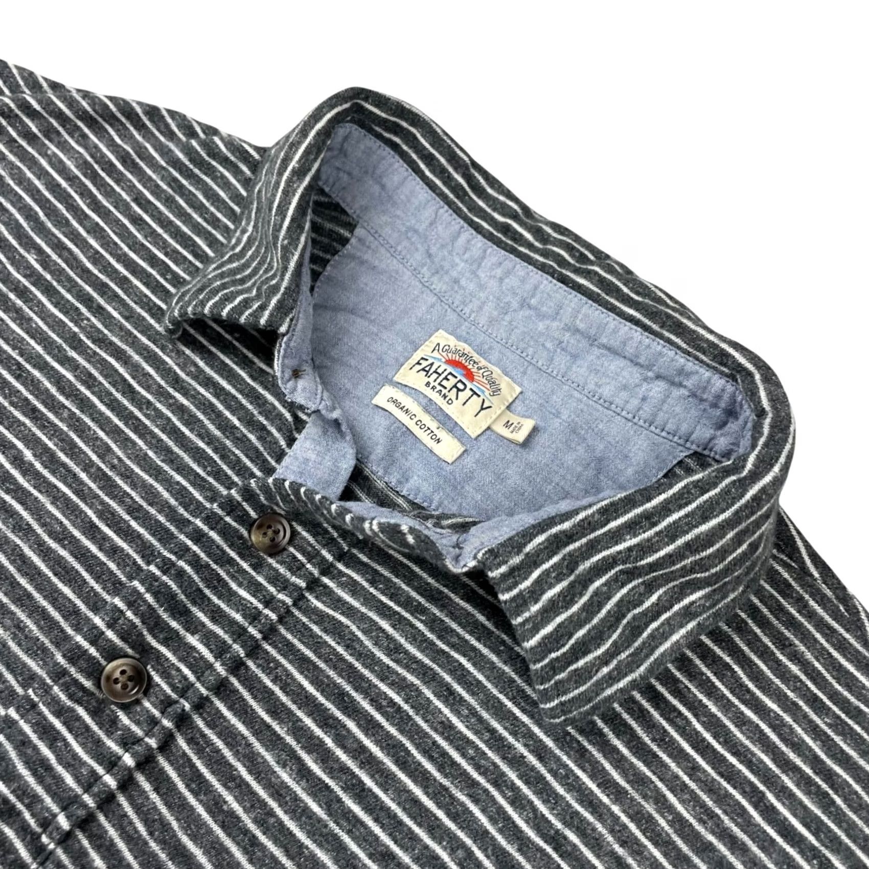 Faherty Faherty Polo Shirt Gray/White Stripe L/S 100% Organic Cotton Medium Men Shirt Size US M / EU 48-50 / 2 - 2 Thumbnail