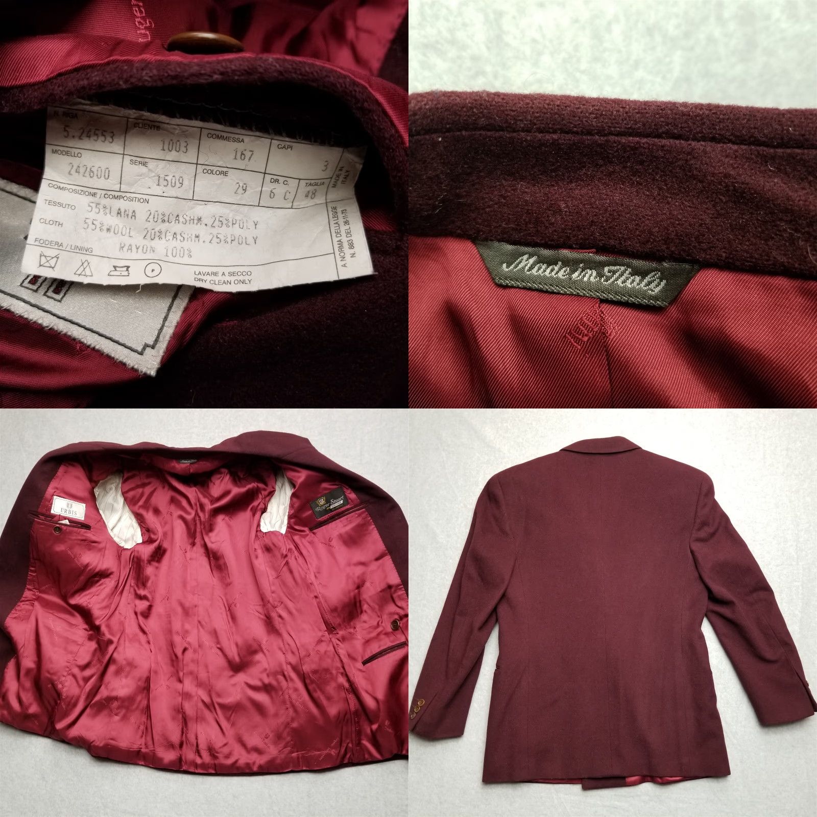 Tombolini Urbis Blazer Mens Italian 48 Roger Stuart Eugenio Tombolini Jacket, Wool, Cashmere, Polyester Red - Vintage Men 48, Regular, Solid Size 48R - 8 Thumbnail