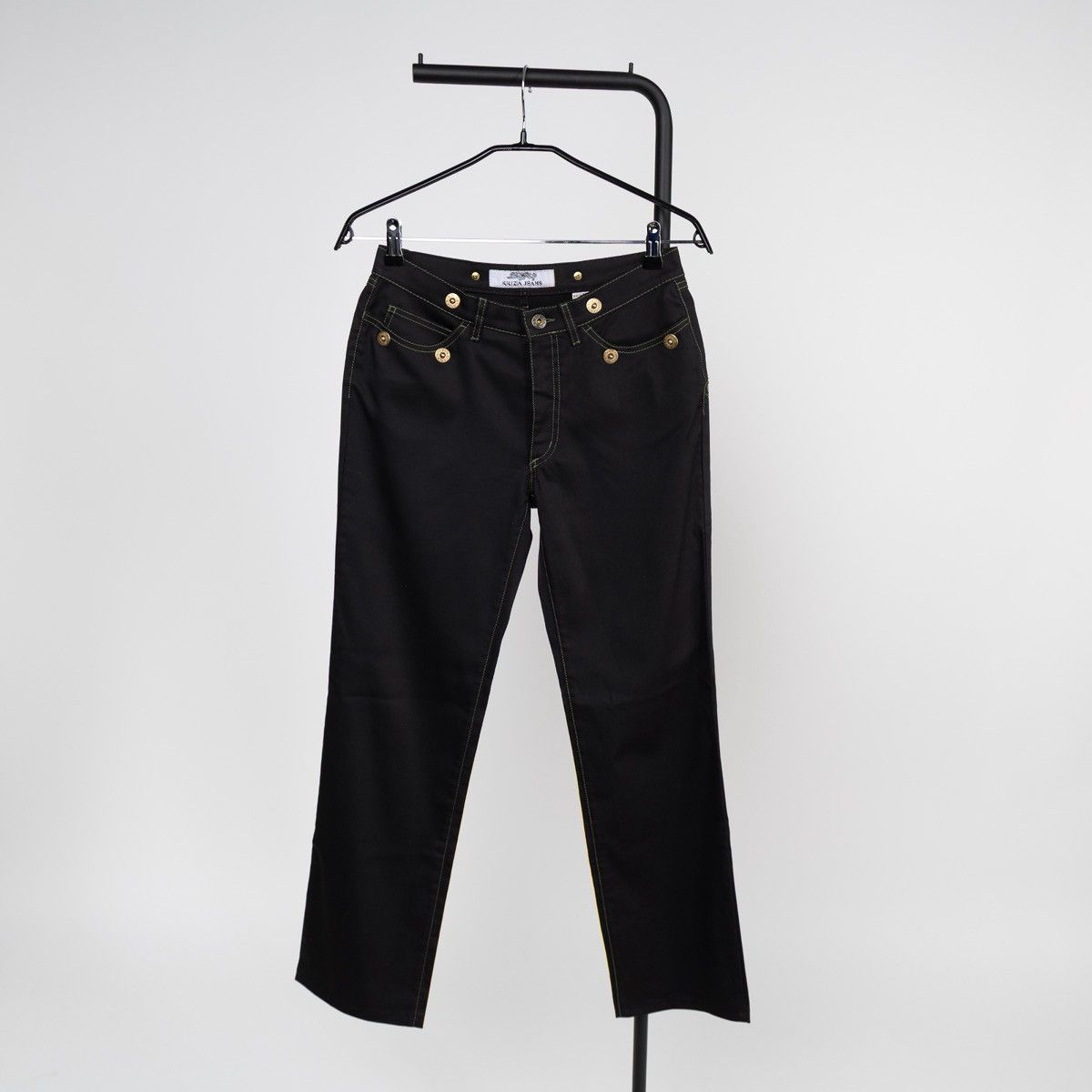 Krizia Krizia Jeans Womens Black Straight Leg Pants Gold Button Size 27" / US 4 / IT 40 - 1 Thumbnail