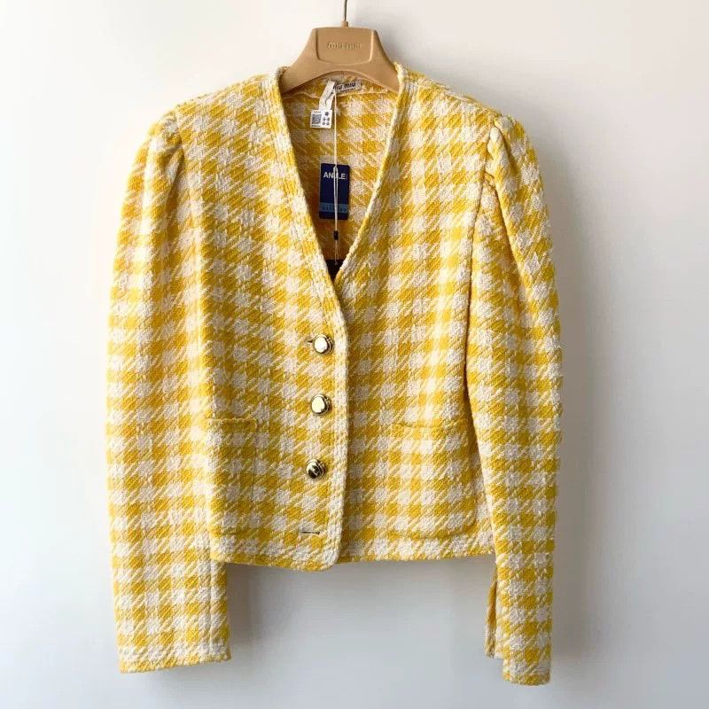 Miu Miu Miu Miu Yellow Houndstooth Coat Size M / US 6-8 / IT 42-44 - 1 Thumbnail
