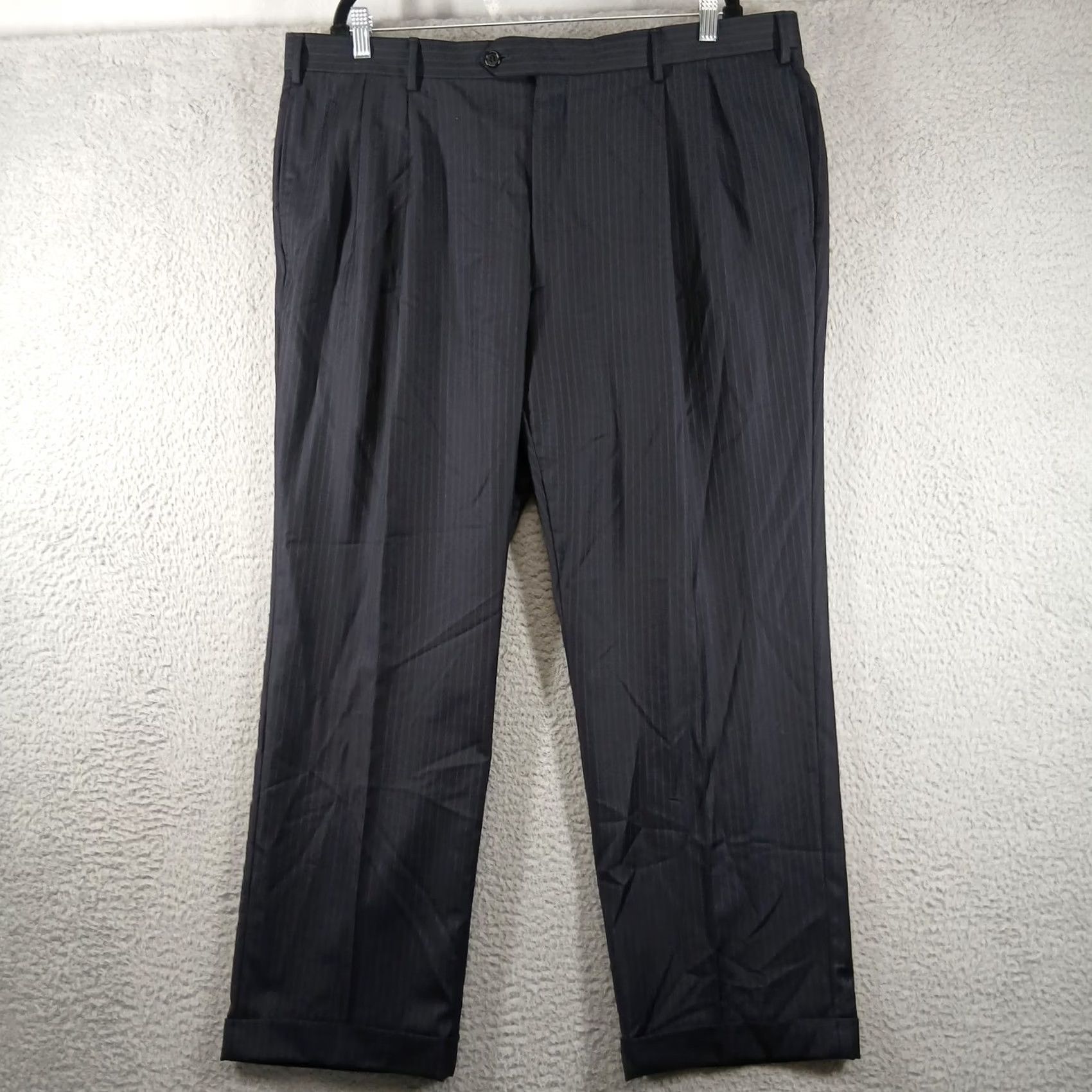 Jos. A. Bank JoS. A. Bank Navy Pinstripe Suit Pants 100% Wool Pleated Cuffed 40 RG Size 40R - 2 Thumbnail