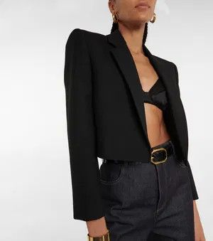Saint Laurent Paris o1bcso1str1224 Open Cropped Short Blazer Jacket in Black Size XS / US 0-2 / IT 36-38 - 2 Thumbnail