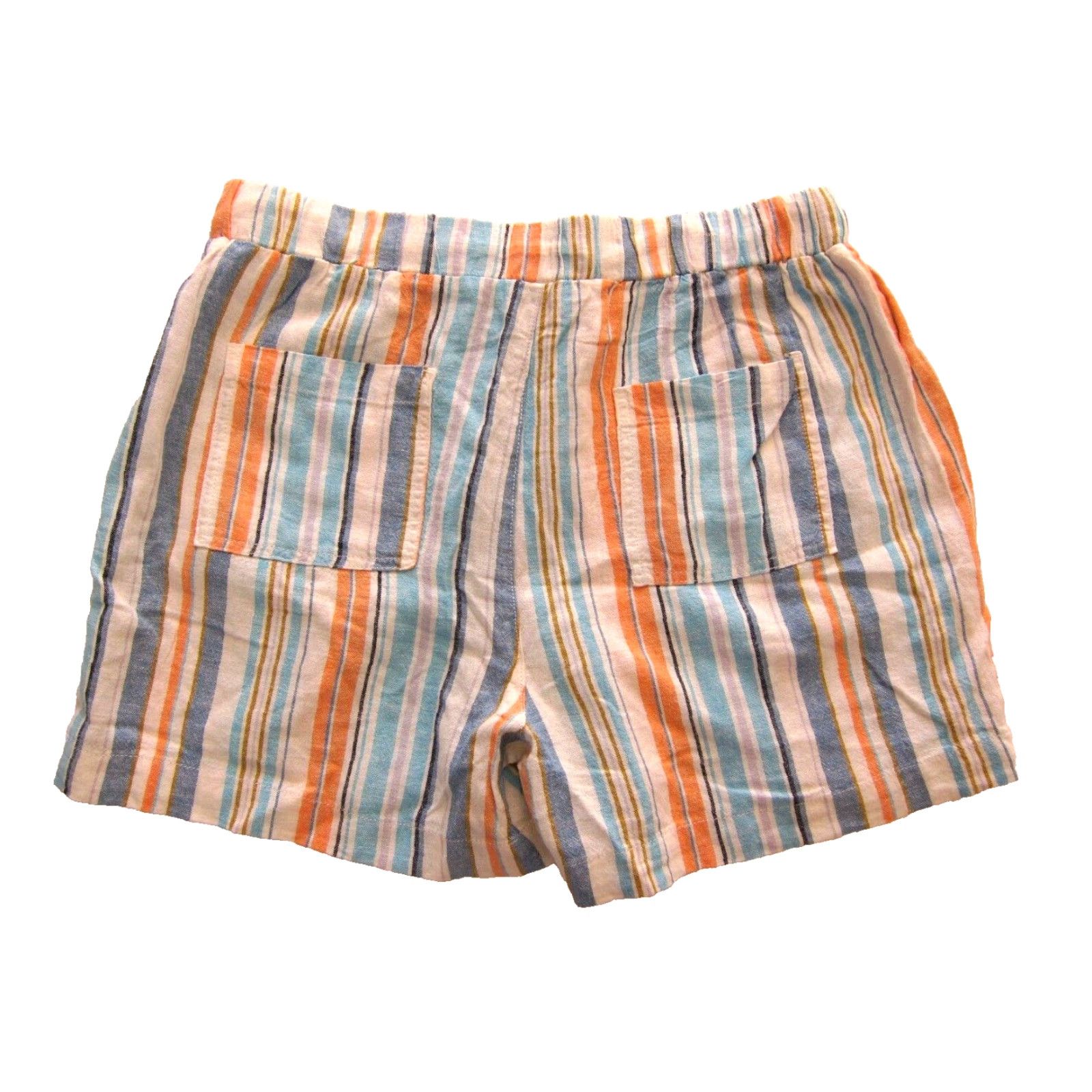 Vintage NWT Briggs Linen Blue Orange Stripe Pocket 5" Inseam Chino Short Woman Large Size 36" / US 14 / IT 50 - 2 Thumbnail
