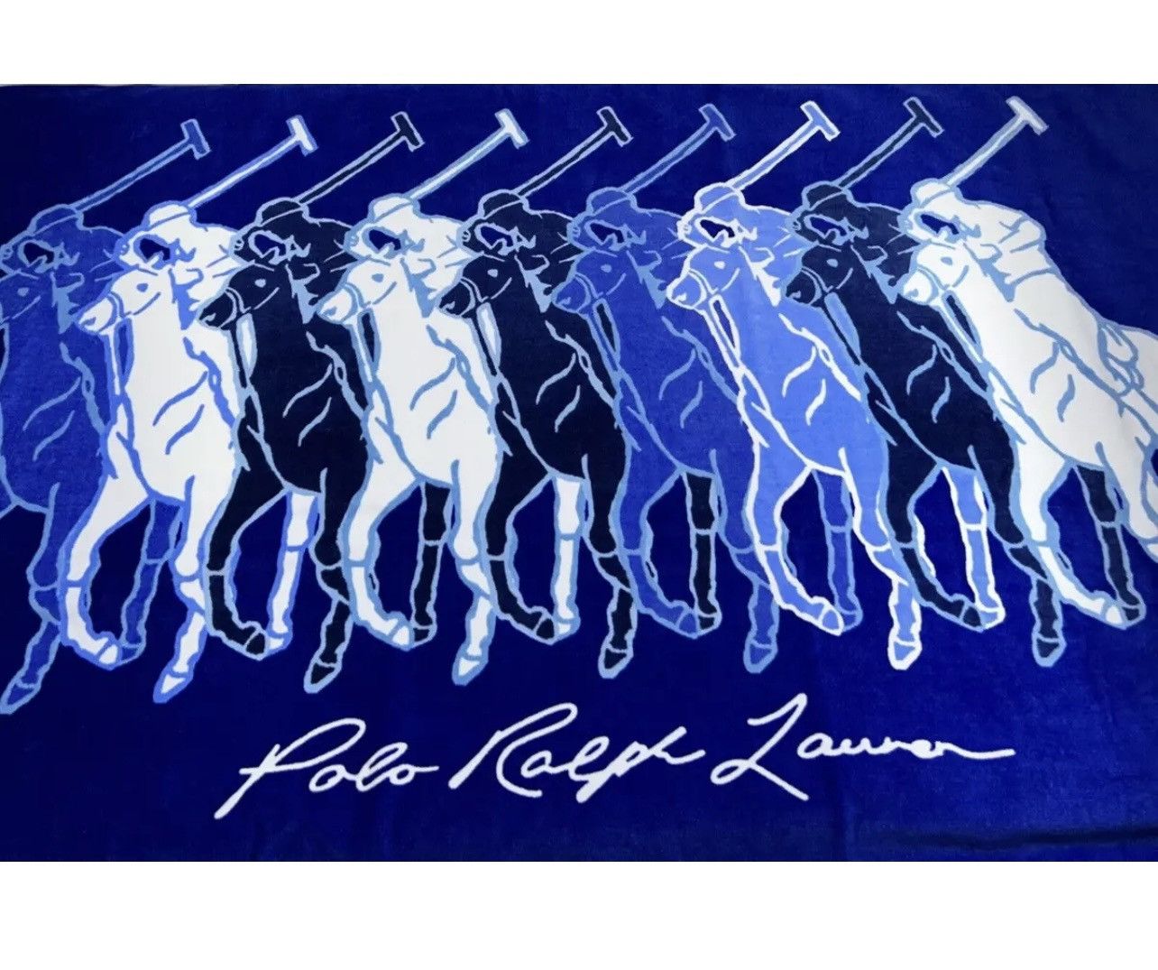 RALPH LAUREN Beach Towel 35x66 Blue Multi POLO PONY French