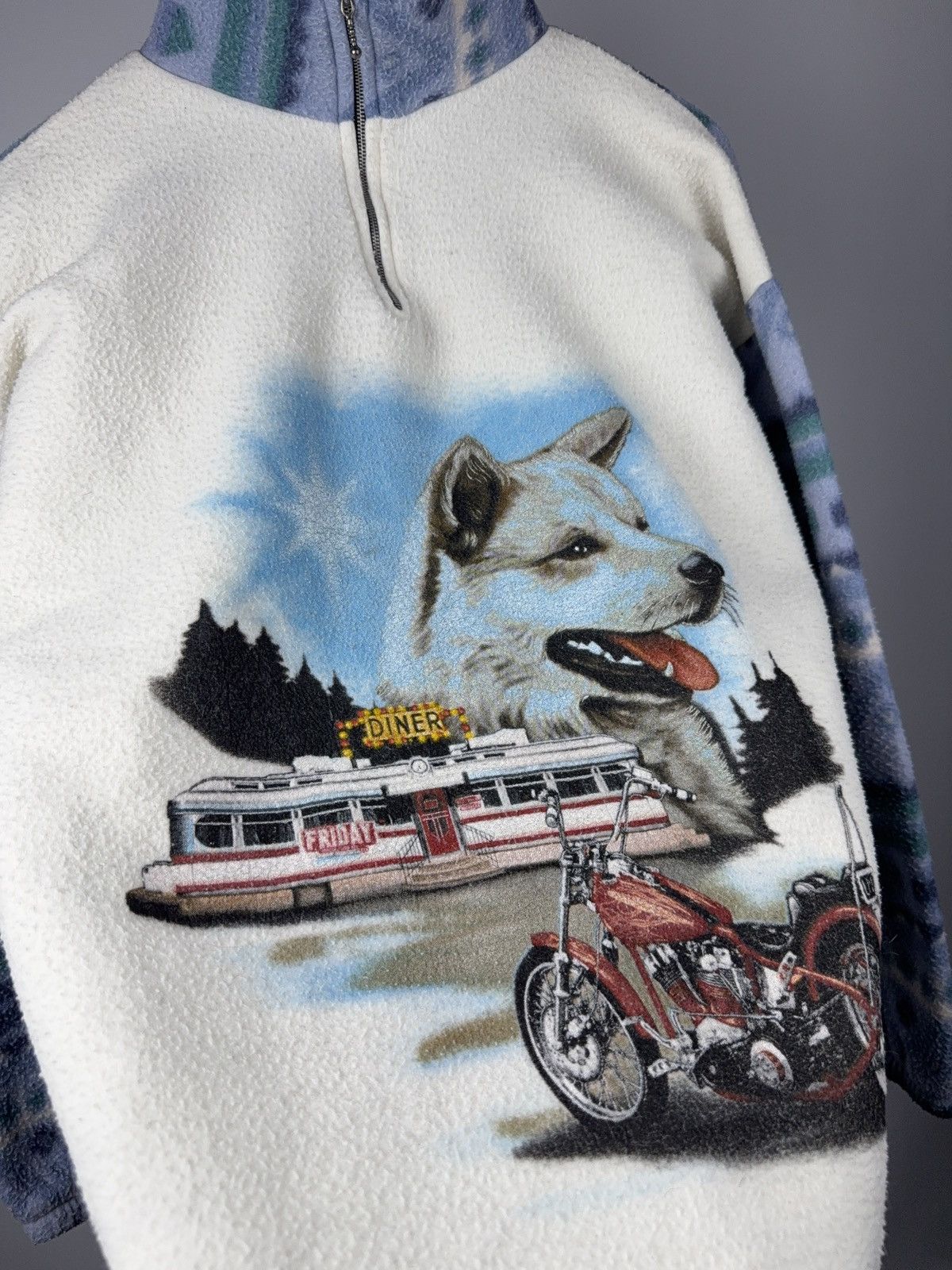 Vintage Retro 90s Vintage Wolf Chopper Fleece Quarter Zip Pullover Size US L / EU 52-54 / 3 - 4 Thumbnail