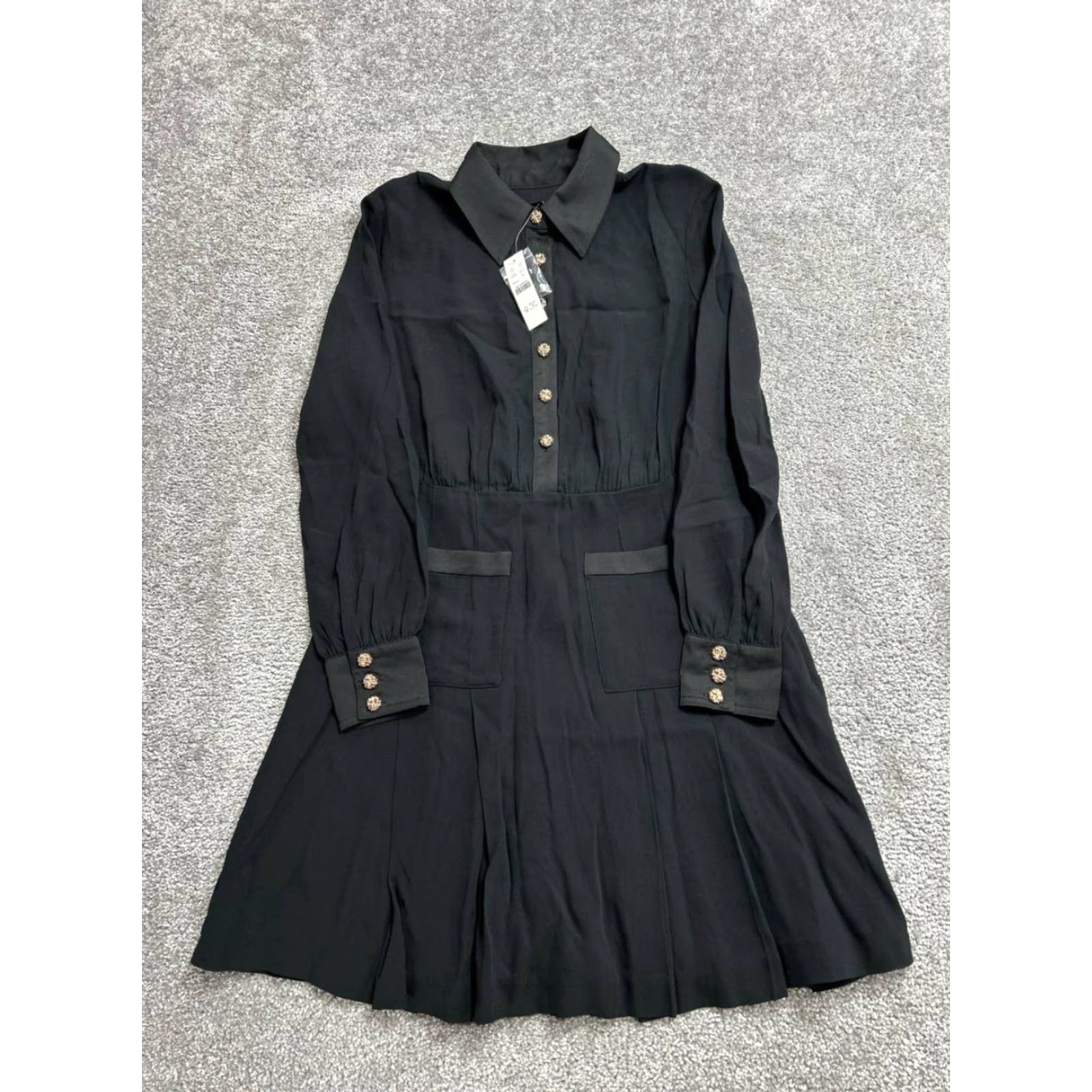 J.CREW Shirt Dress Womens 4 Black Fitted Waist Button Front Side Zip  Classic New