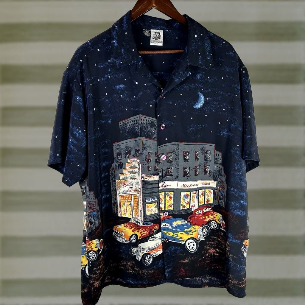 Vintage VINTAGE Kennington HOT ROD Cars Diner Bar Grill Starry Night S/S Shirt Men's XL Size US XL / EU 56 / 4 - 1 Thumbnail