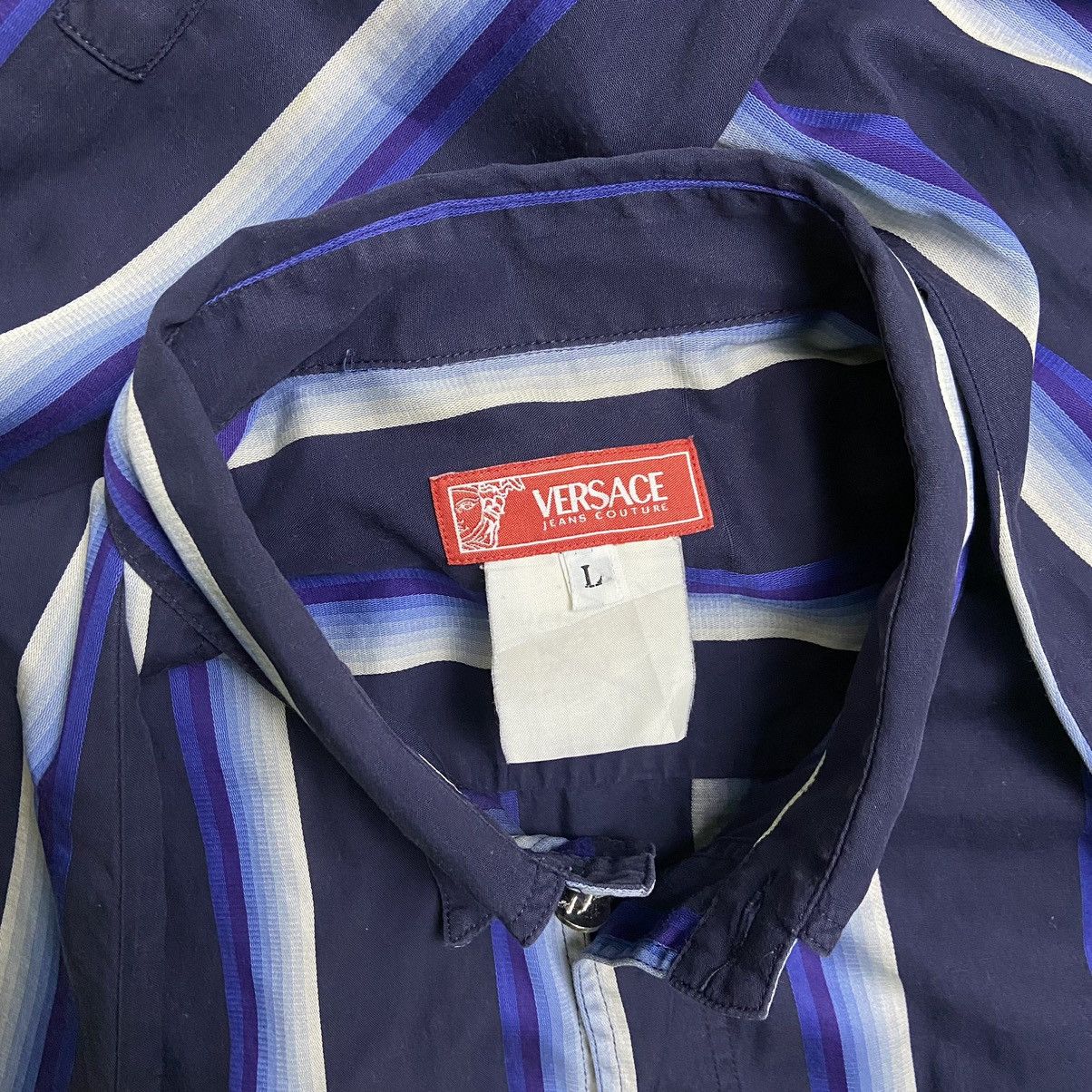 Vintage Versace Jeans Couture Vertical Stripe Button Up Shirt Size US L / EU 52-54 / 3 - 3 Thumbnail
