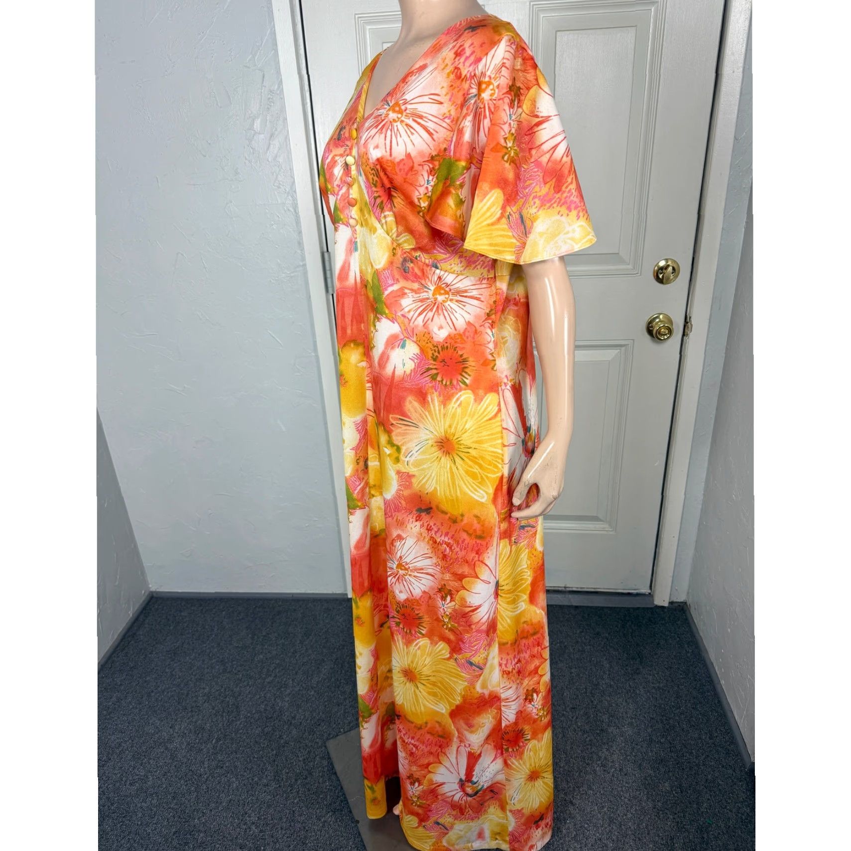 Vintage VINTAGE 70s Women's Dress Maxi Bohemian Flutter Sleeve Party Floral Large NN30 Size XXS / US 00 / IT 34 - 3 Thumbnail