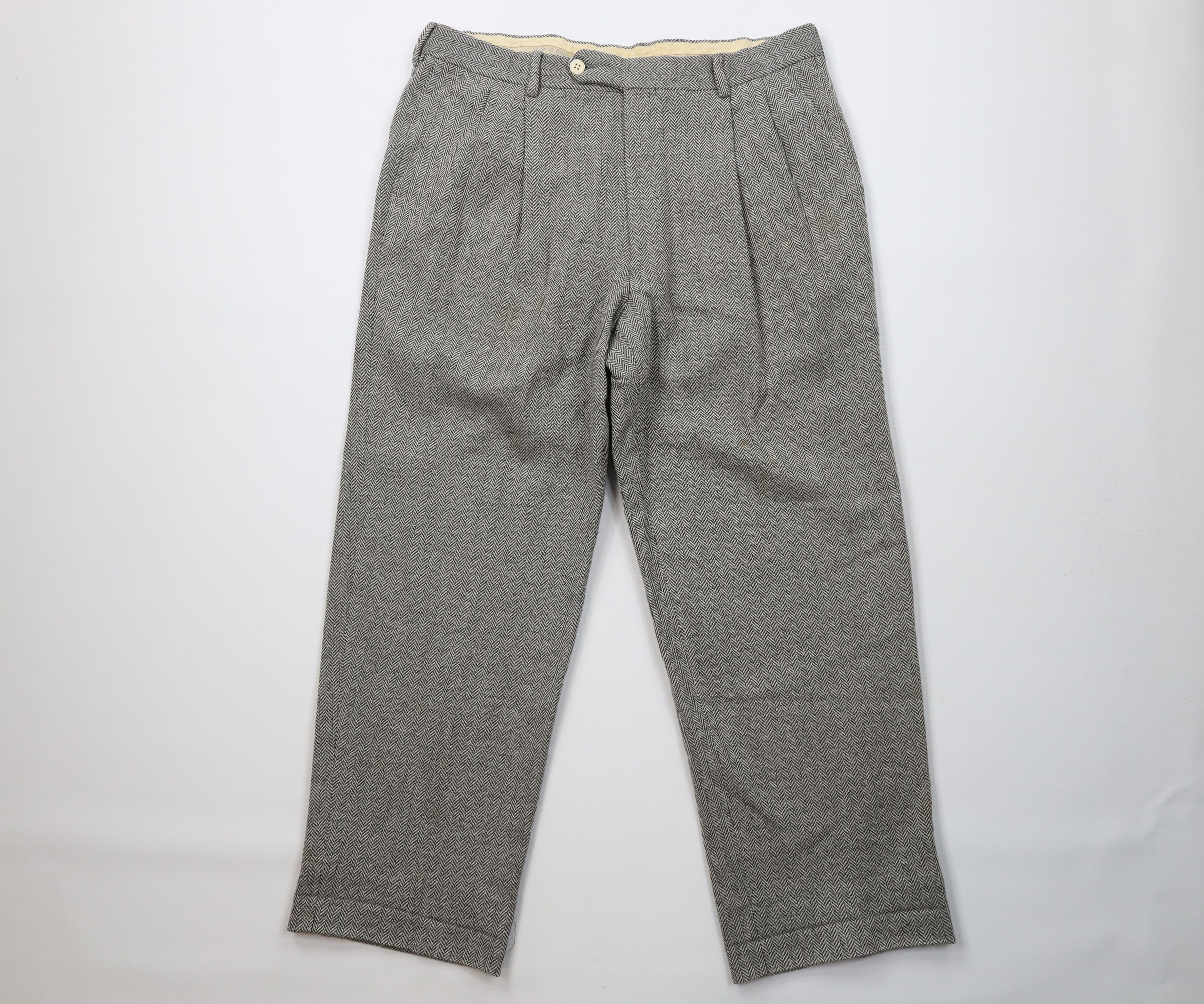 Vintage 90s Streetwear Tweed Herringbone Wide Leg Pants