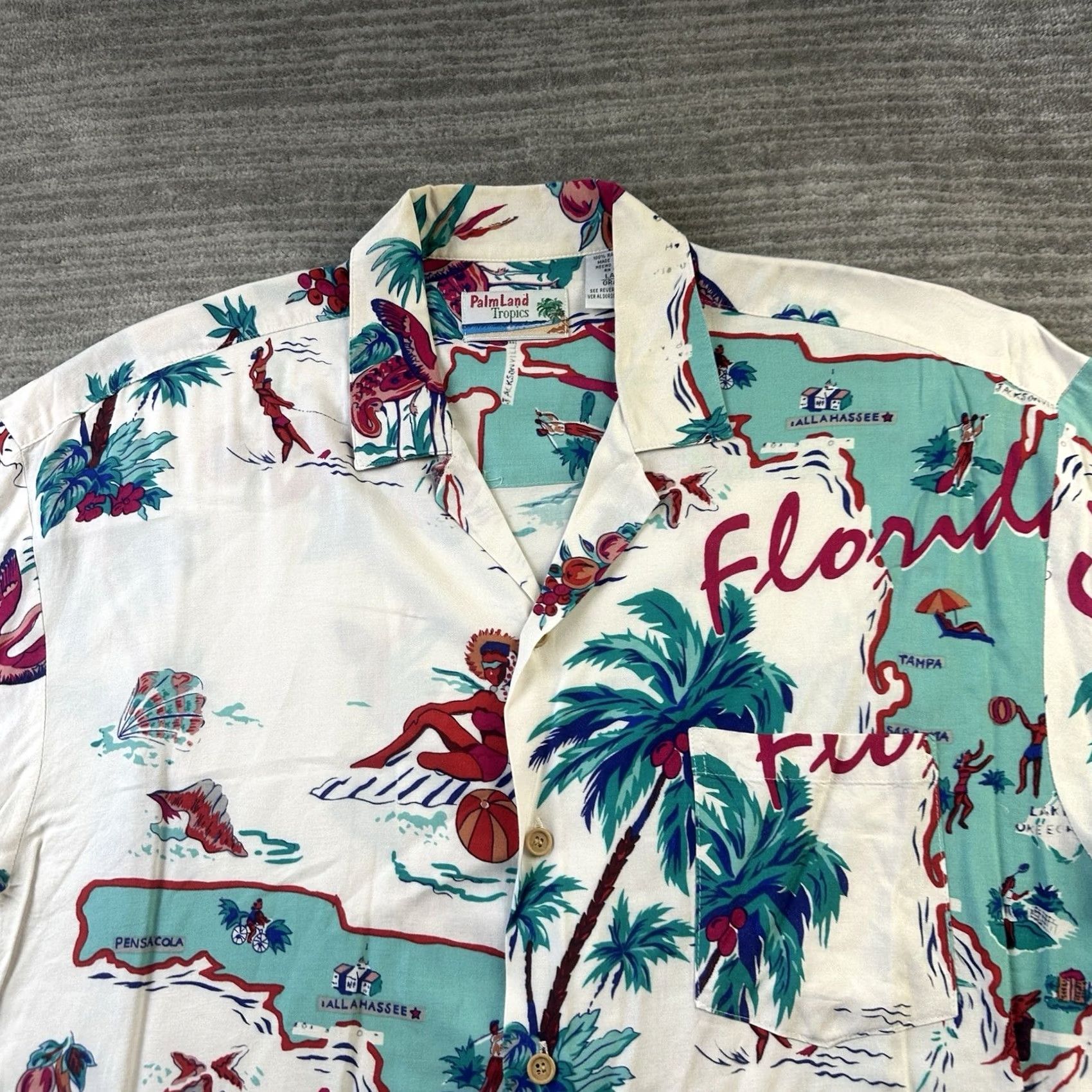 Vintage Vintage Florida Hawaiian Shirt Large Button Up Loop Collar Camp Surf Mens Cotton Rayon Size US L / EU 52-54 / 3 - 5 Thumbnail
