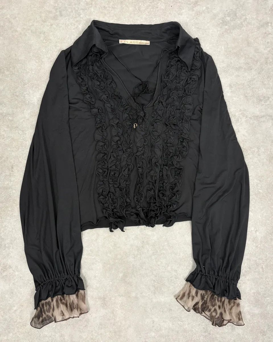 Roberto Cavalli 2000s Roberto Cavalli Black Ruched Cuff Wrapped Blouse Size S / US 4 / IT 40 - 1 Thumbnail