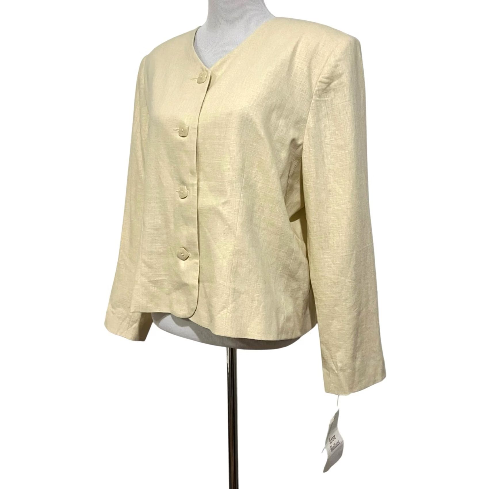 Orvis VINTAGE Orvis Blazer Jacket Womens 18 Cream Linen Blend Button Front Top Shirt Size XXL / US 16-18 / IT 52-54 - 2 Thumbnail