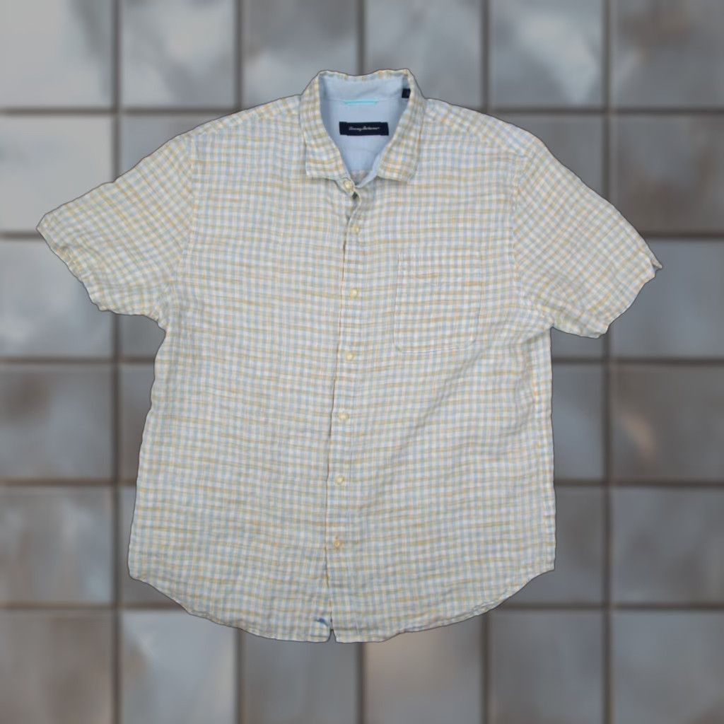 Tommy Bahama Tommy Bahama Shirt Mens XL Yellow Check Button-Up Linen Hawaiian Short Sleeve Casual Beach Size US XL / EU 56 / 4 - 1 Thumbnail