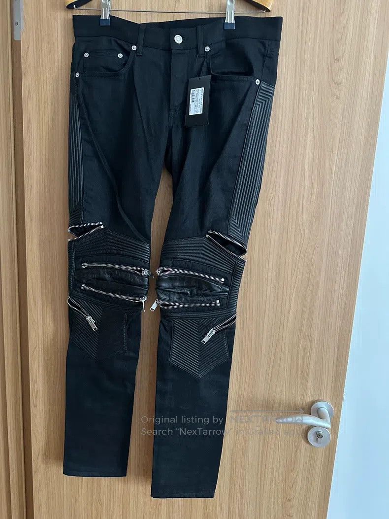 Saint Laurent Paris Saint Laurent Paris Black Leather Patch Zip Moto Pants Size US 31 - 2 Thumbnail