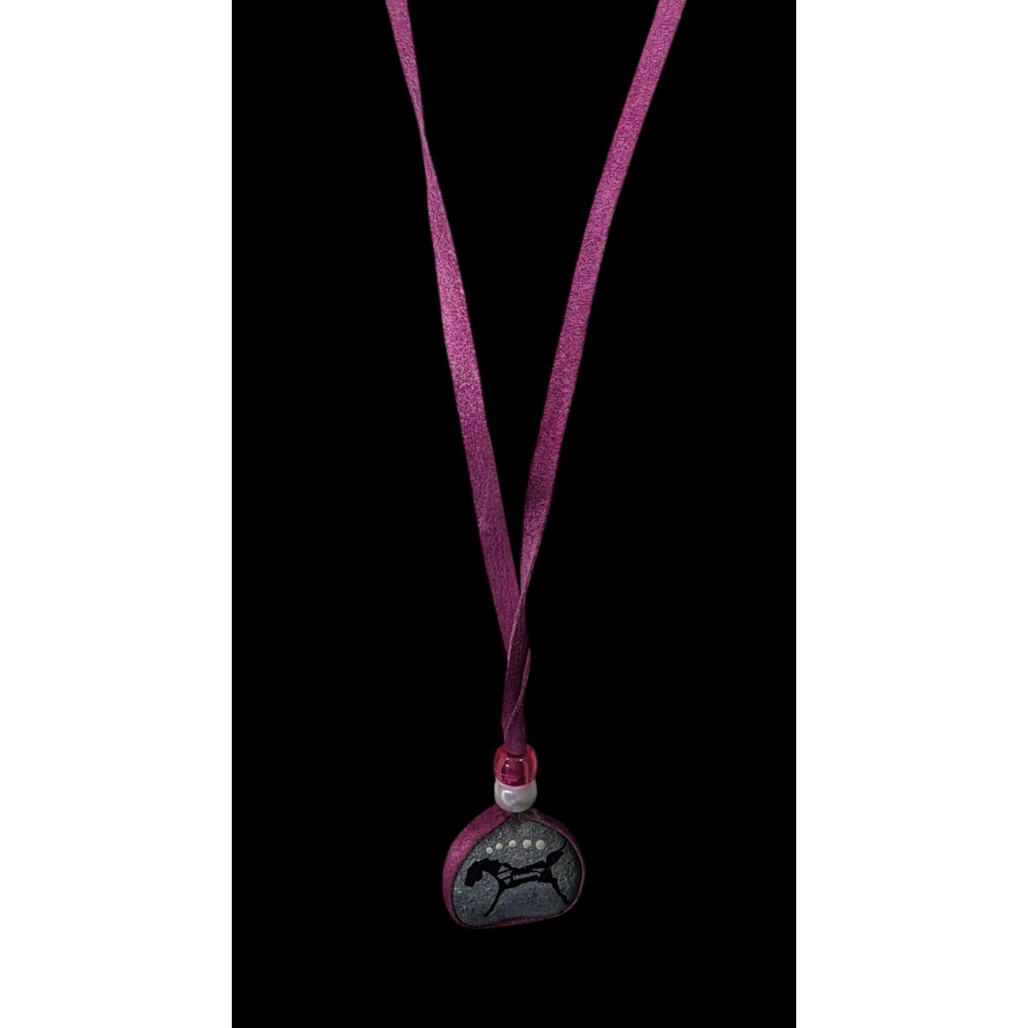 Other Native Hand Painted Mustang Rock Pendant Necklace With Purpl Size ONE SIZE - 2 Thumbnail