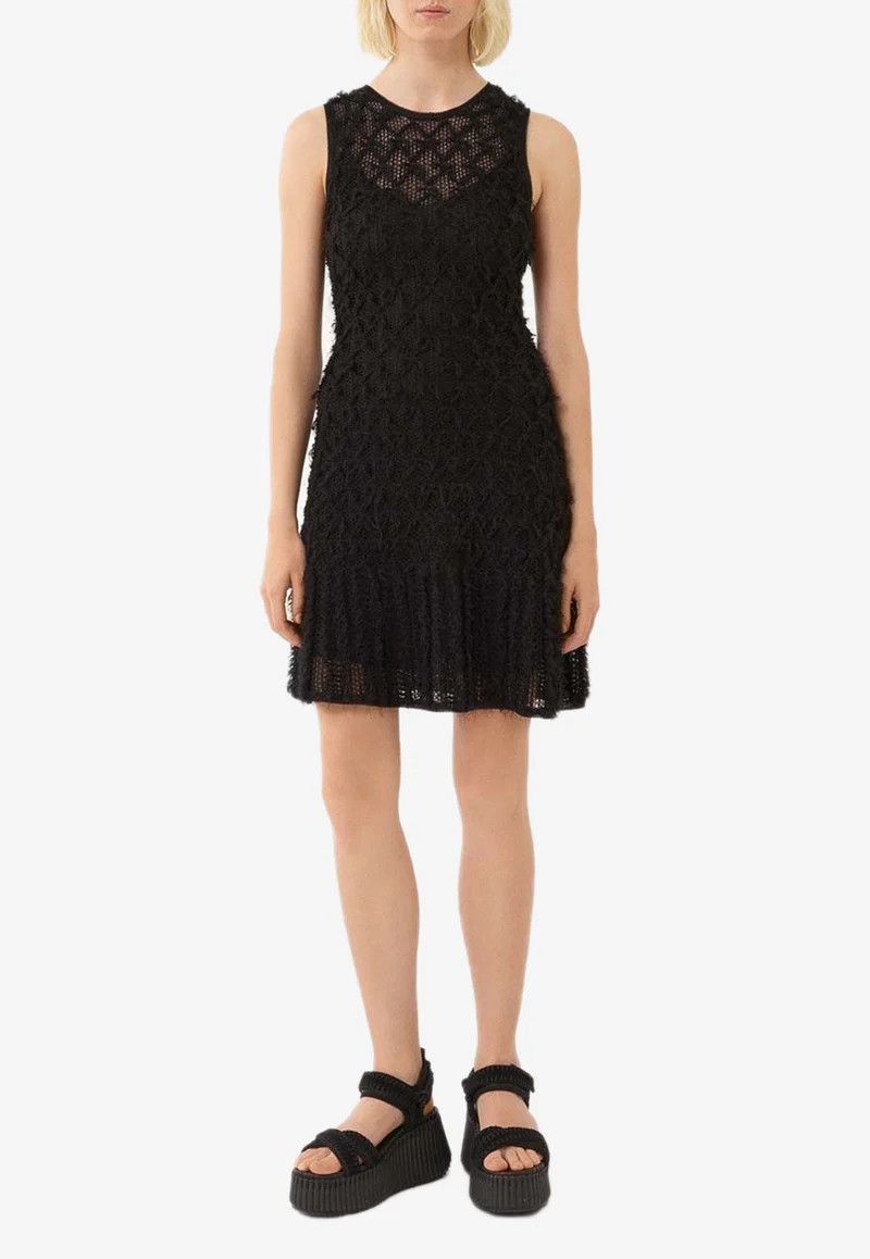 Chloe o1loc1c10425 Frayed Knit Mini Dress in Black Size L / US 10 / IT 46 - 2 Thumbnail