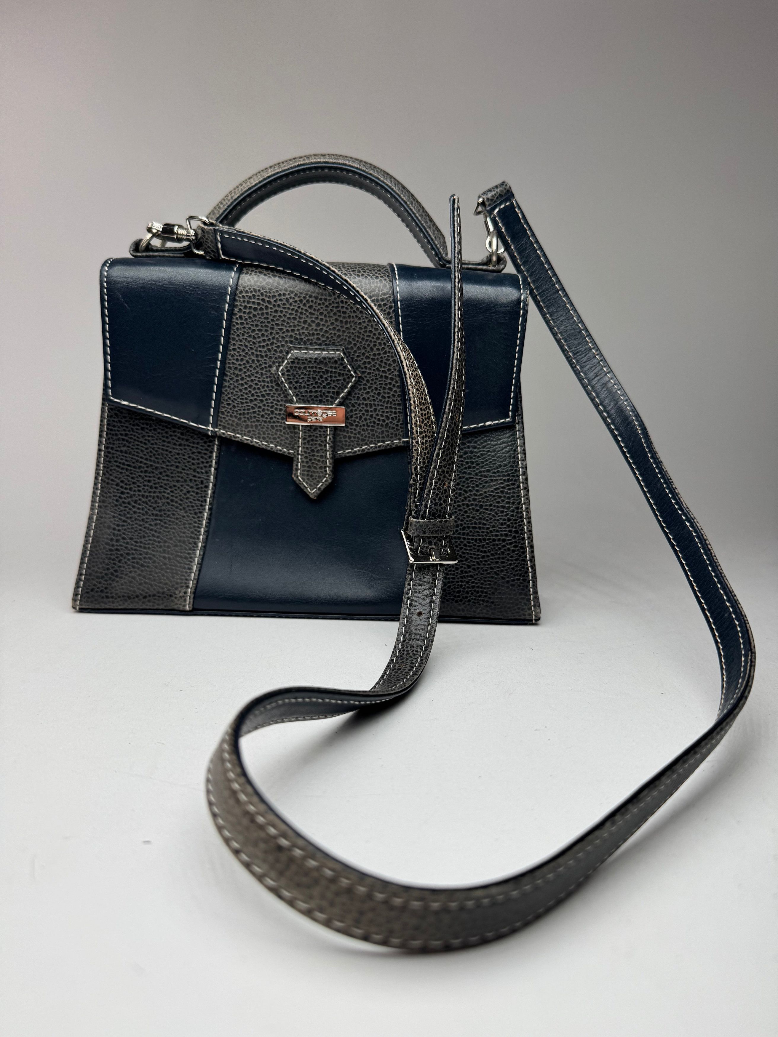 Courreges Vintage 2 way leather bag navy grey Size ONE SIZE - 1 Thumbnail