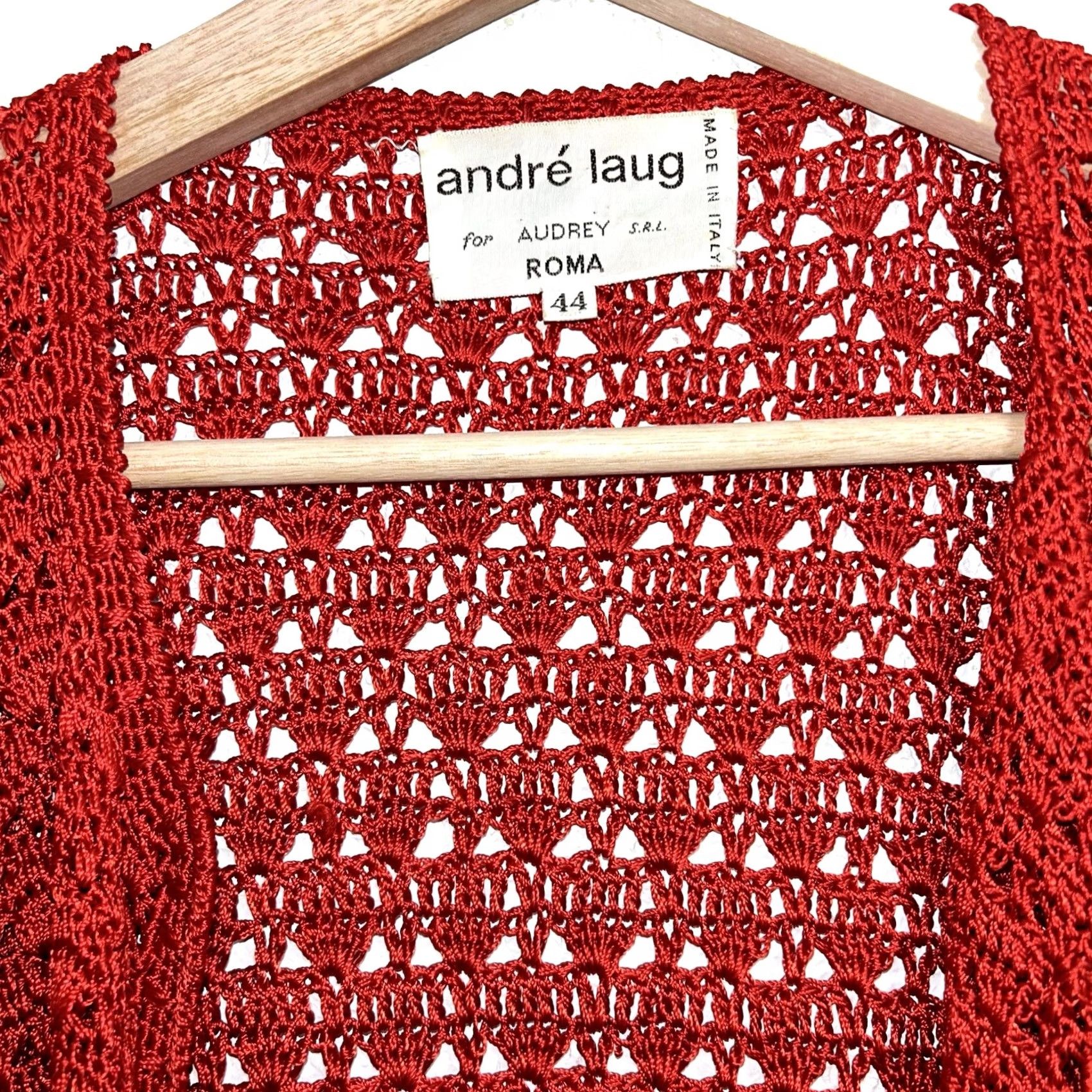 Vintage VINTAGE Andre Laug Audrey S.R.L. Roma Cardigan Crochet Knited Red 44 Women’s Size M / US 6-8 / IT 42-44 - 5 Thumbnail