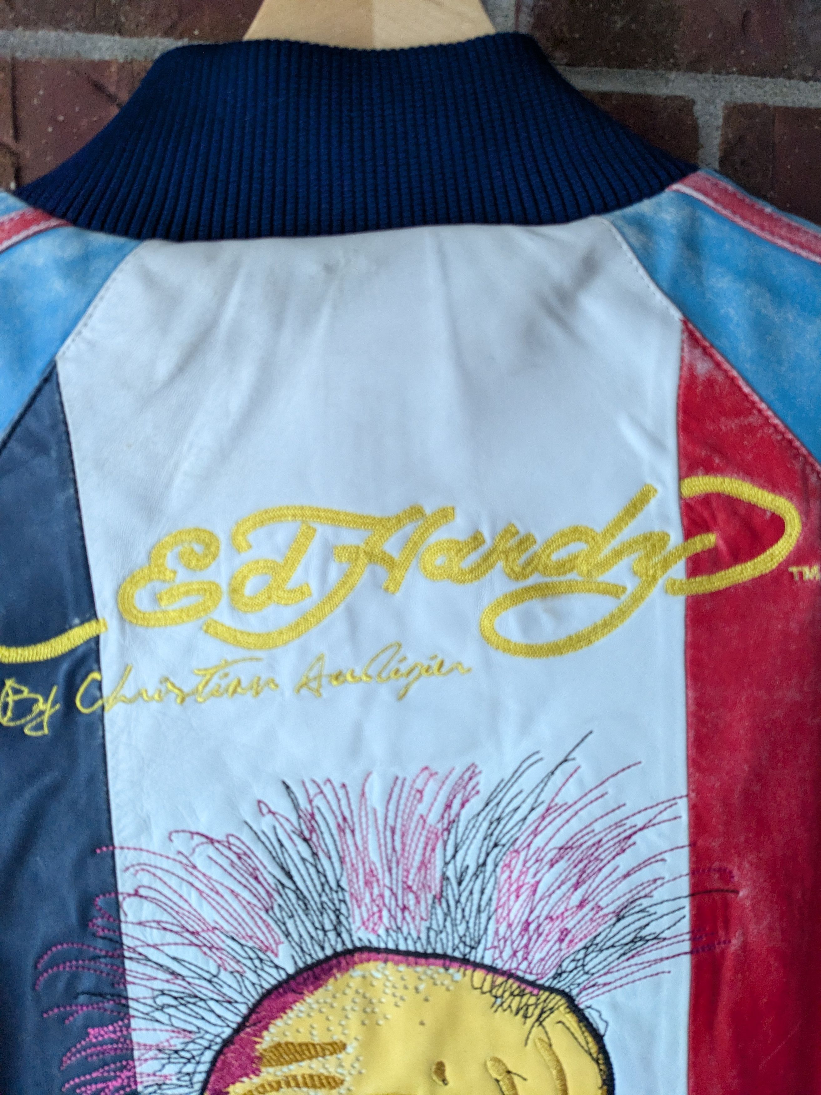 Ed Hardy ED HARDY "FRANCE" LEATHER TRACK JACKET Size US L / EU 52-54 / 3 - 5 Thumbnail