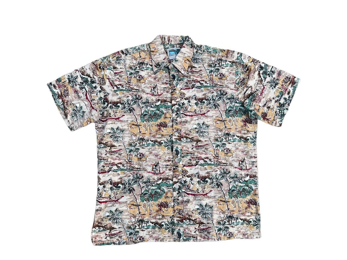 image of Hawaiian Shirt x Kai Nani Hawaiian Shirt 80's Men’S Cooke Street Hula Girl Sail Boat Hawaiian (Size