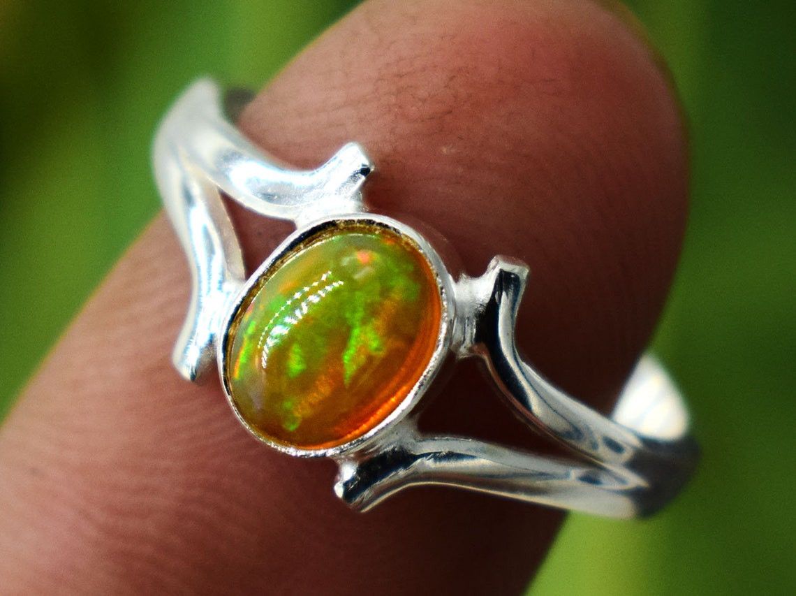 Handmade Handmade Sterling Silver Ethiopian Opal Ring: Oval Gemstone Size ONE SIZE - 3 Thumbnail
