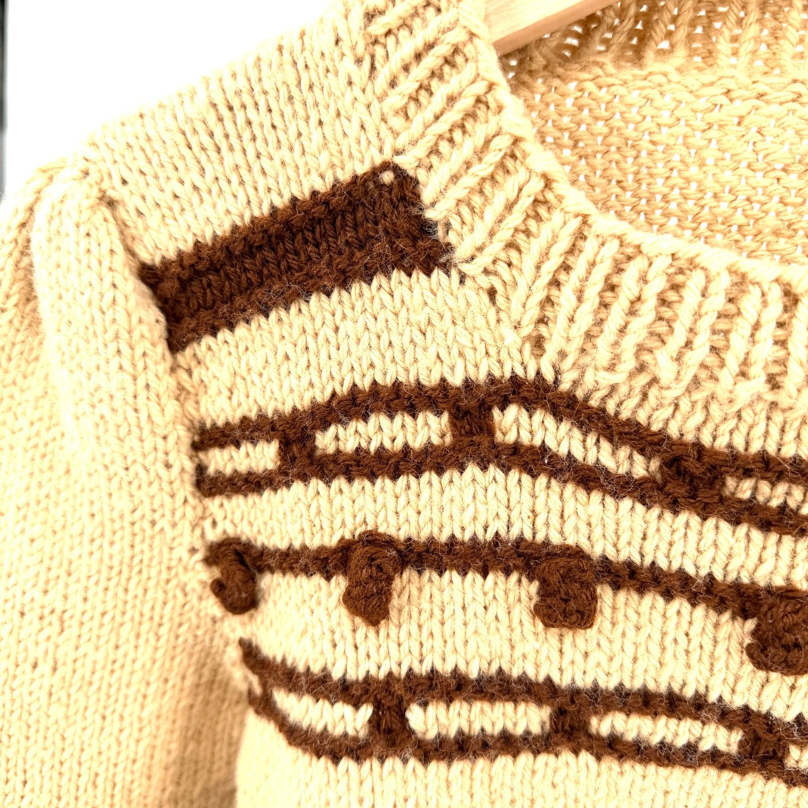 Vintage Handmade 70s Tan Brown Bobble Knit Puff Sleeve Sweater Size XS / US 0-2 / IT 36-38 - 2 Thumbnail