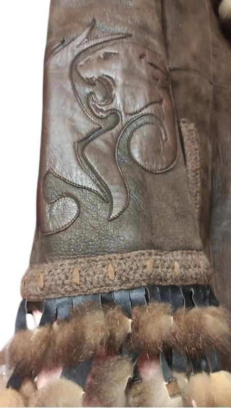 Roberto Cavalli VINTAGE SHEARLING LEATHER TRIBE COAT Size M / US 6-8 / IT 42-44 - 3 Thumbnail