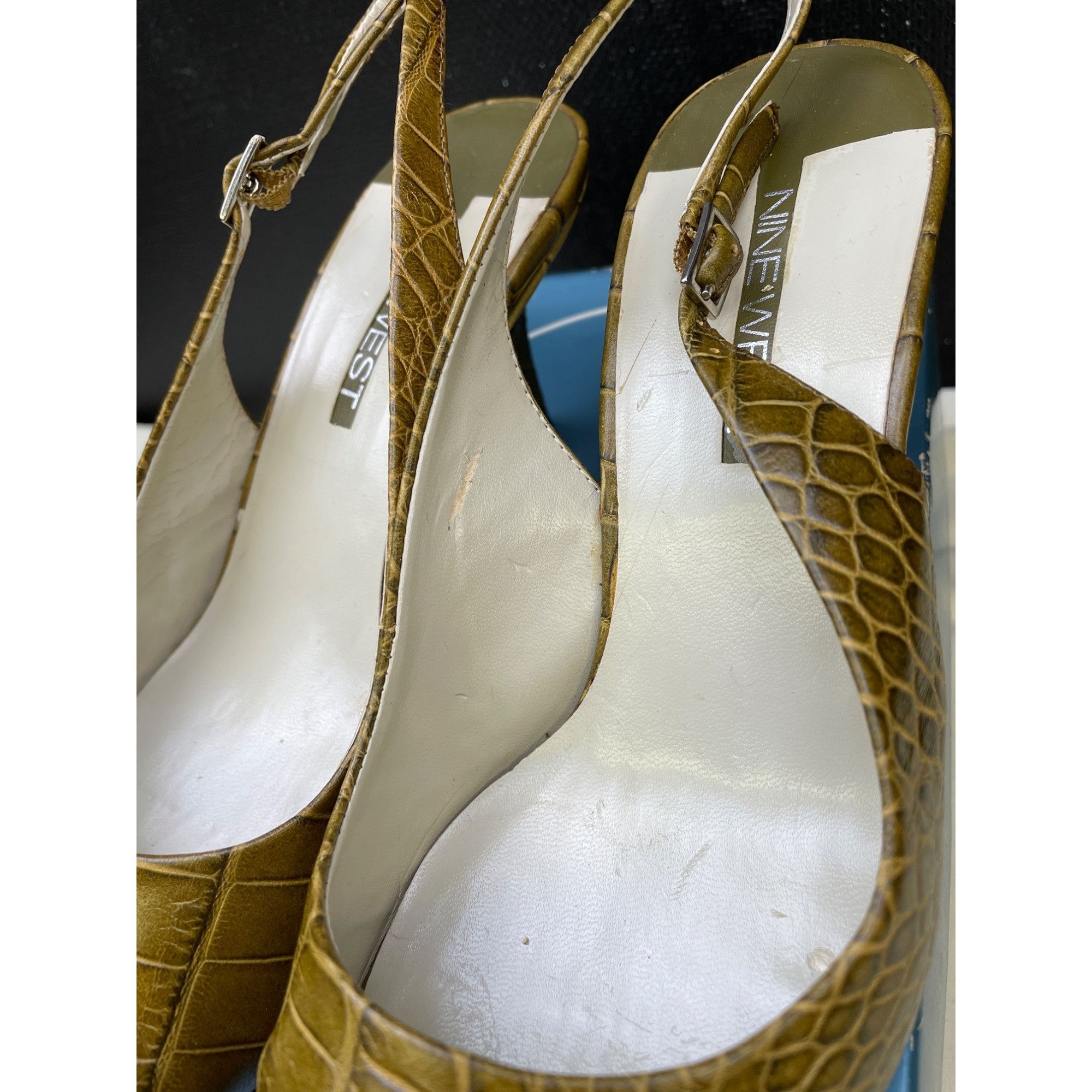 Nine West Nine West Womens LeatherGreen Croco Sling Back Shoes Pumps S Size US 8.5 / IT 38.5 - 9 Thumbnail