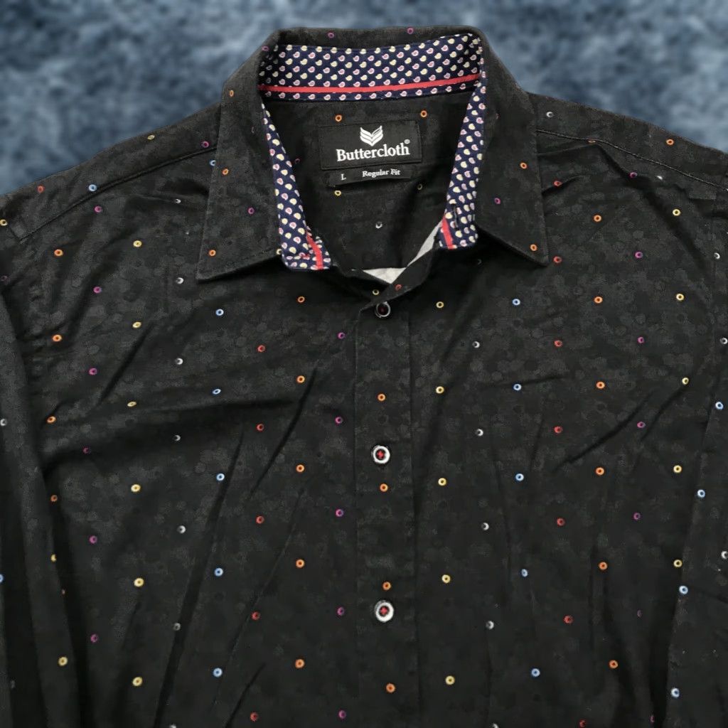 Vintage Buttercloth Shirt Mens Large Black Regular Flip Cuff Geometric Casual Cotton Size US L / EU 52-54 / 3 - 1 Thumbnail