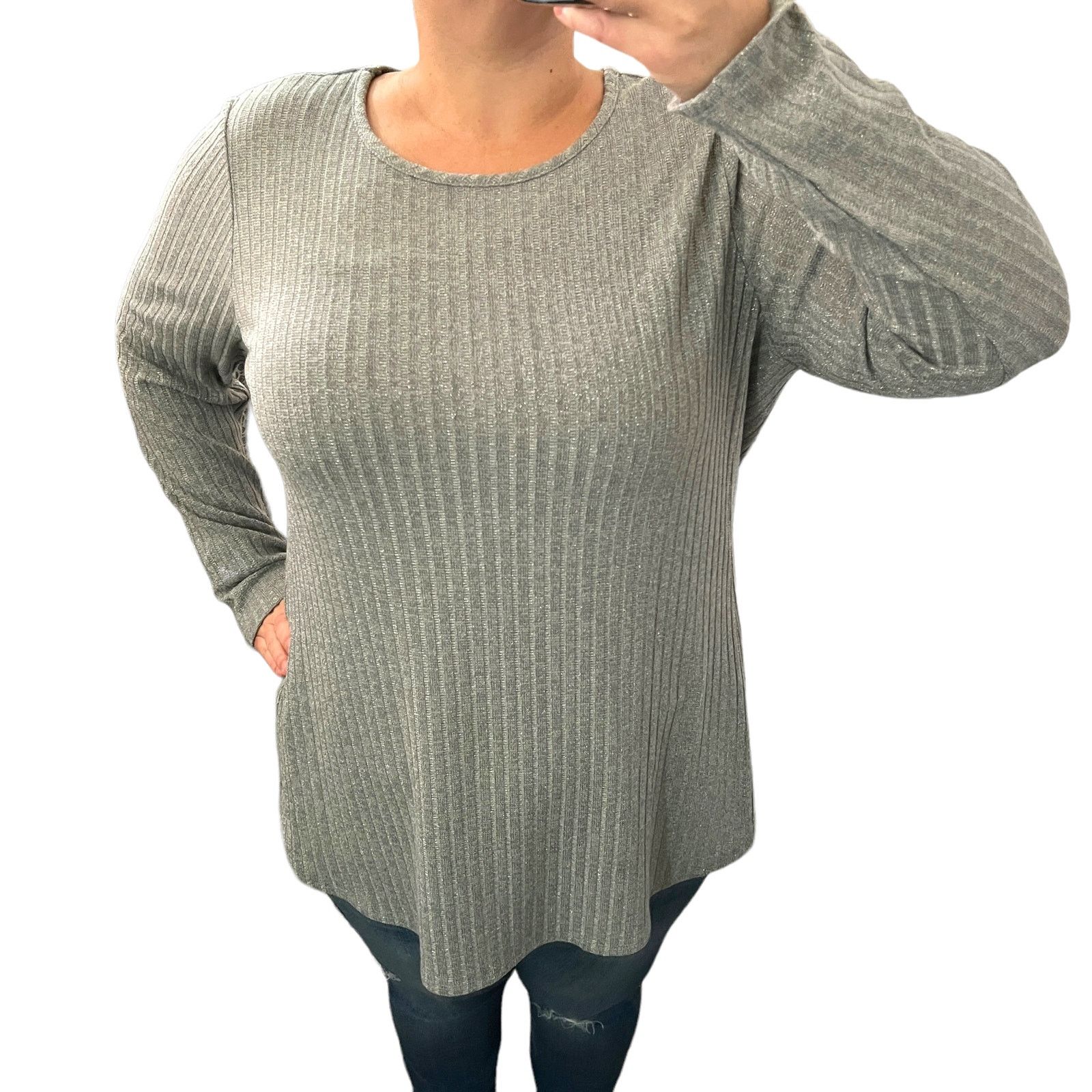 Calvin Klein Lightweight Round Hem Sparkly Crew Neck Ribbed Knit Sweater Size XL / US 12-14 / IT 48-50 - 2 Thumbnail