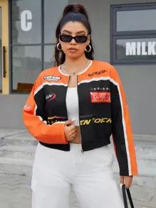 Other Women’s Orange & Black Cropped Racing Leather Jacket Size S / US 4 / IT 40 - 4 Thumbnail
