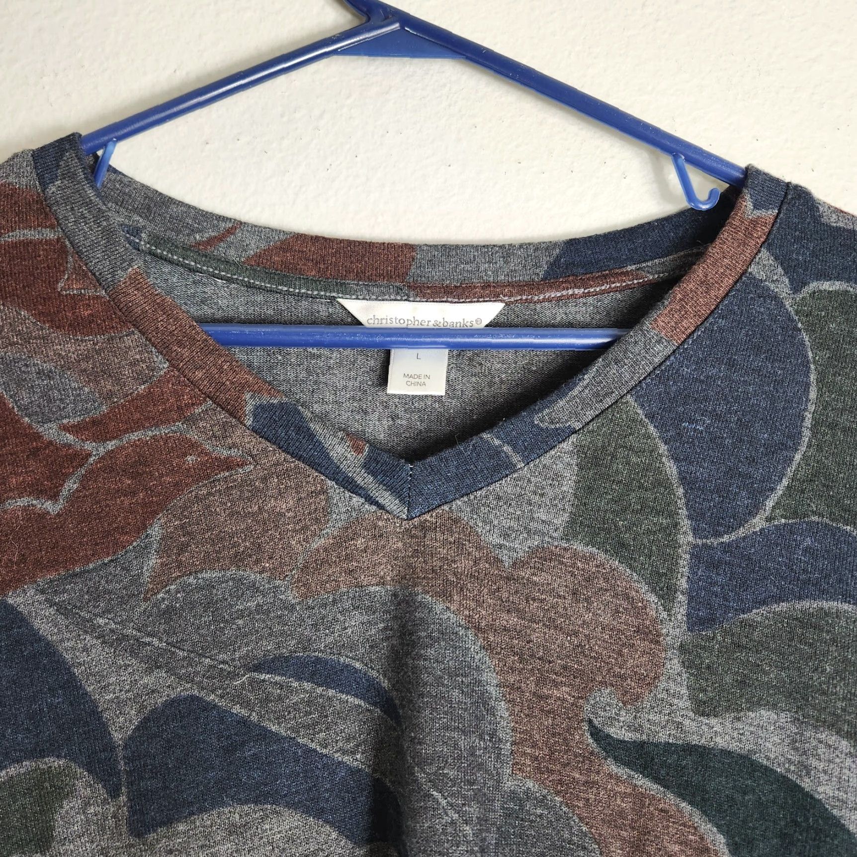 Vintage Christopher & Banks Womens Tunic Long Sleeve Gray Abstract V-Neck Pullover Casual Fall L Size L / US 10 / IT 46 - 3 Thumbnail