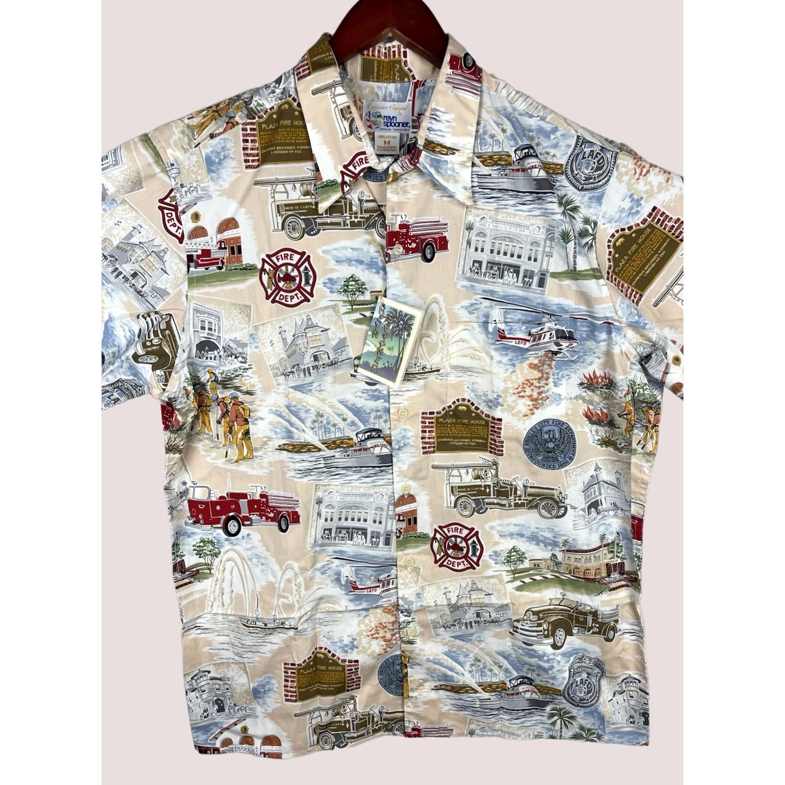 Reyn Spooner Reyn Spooner Shirt Mens Medium Beige Firefighters LAFD Hawaiian Aloha Button Up Size US M / EU 48-50 / 2 - 1 Thumbnail