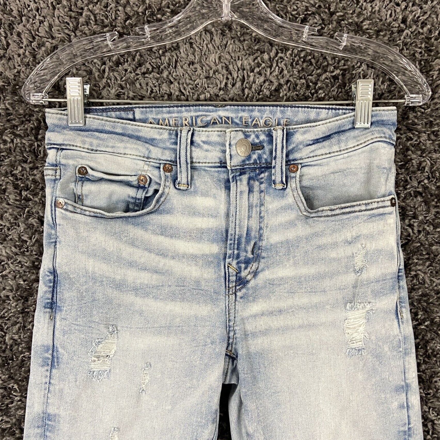 American Eagle Outfitters AMERICAN EAGLE Skinny Distressed Light Wash Blue Jeans Regular Fit Men’s 28x27 Size US 28 / EU 44 - 5 Thumbnail
