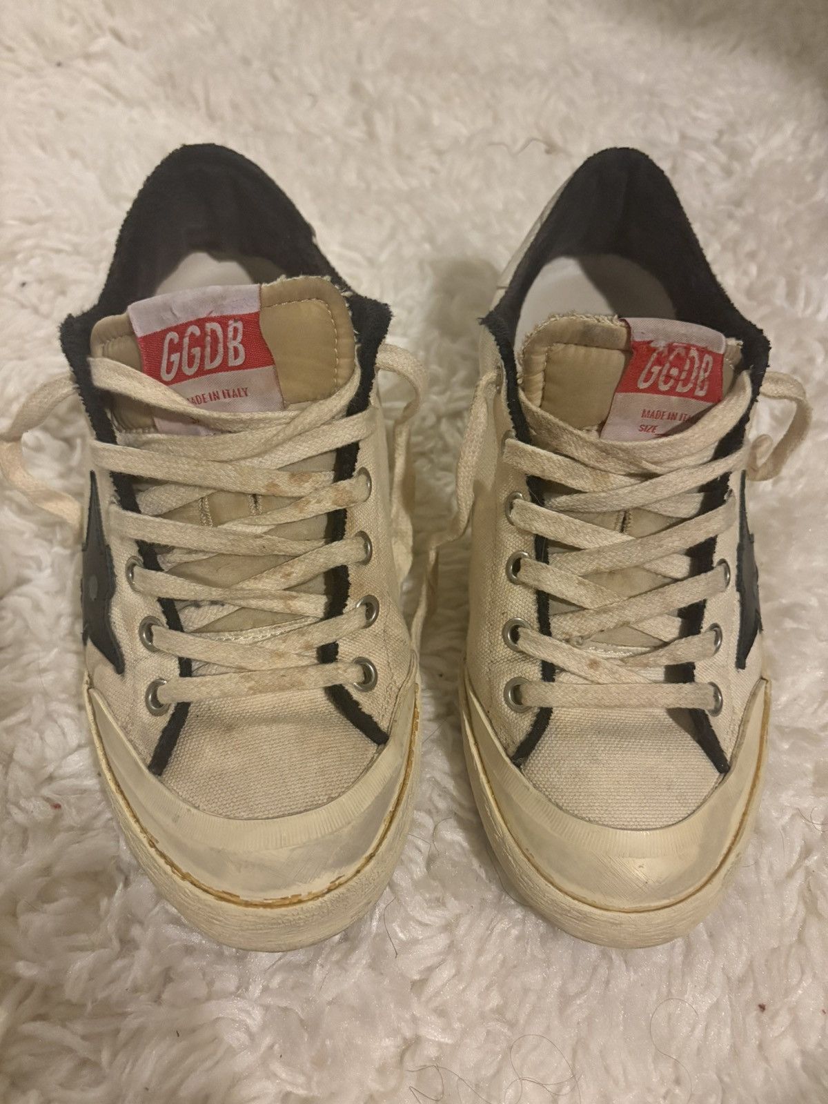 Golden Goose Golden Goose Cream and Black Super-Star Sneakers Size US 7 / IT 37 - 7 Thumbnail