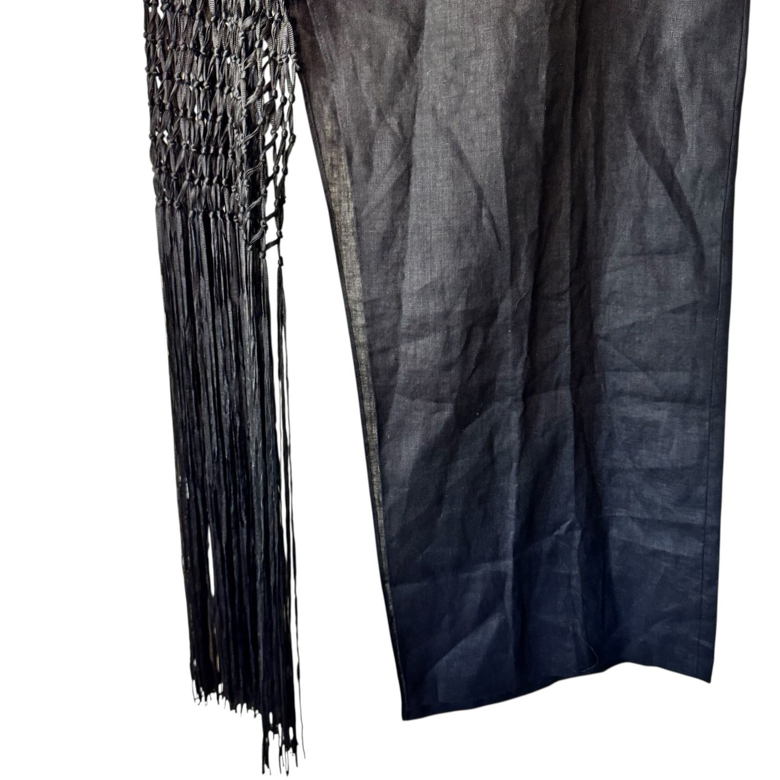 Zara ZARA High Rise Linen Macrame Fringe Midi Skirt Black Small Size 30" / US 8 / IT 44 - 8 Thumbnail