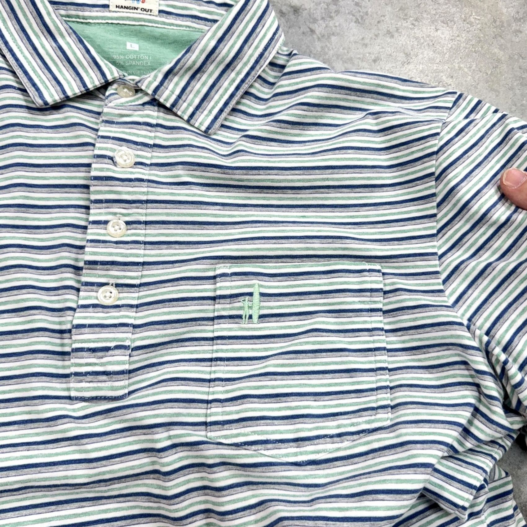 johnnie-O johnnie-O Polo Shirt Mens L Blue Striped Casual Golf Shirt Court Hangin Out White Green Size US L / EU 52-54 / 3 - 4 Thumbnail