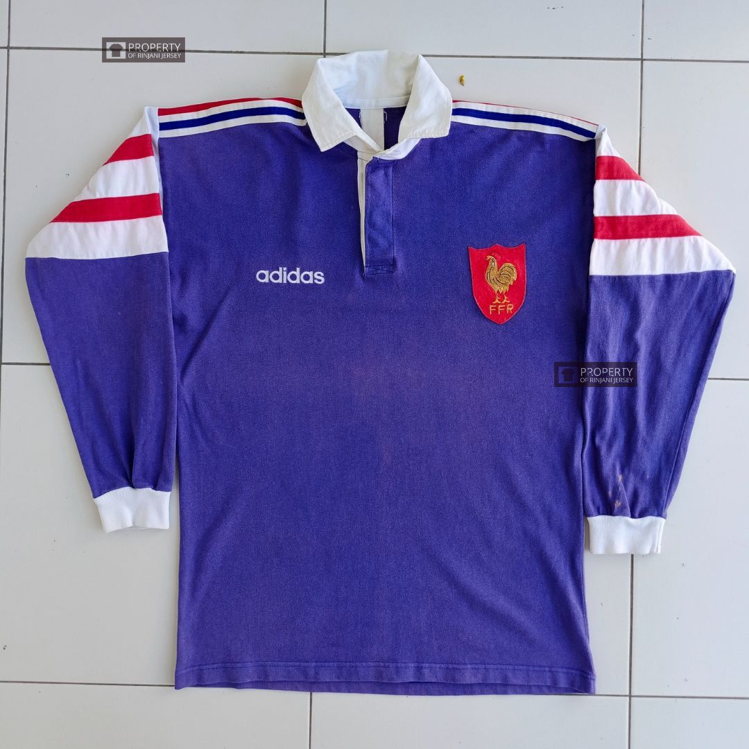ウェア vintage adidas France rugby FFR Adidas France FFR Rugby Shirt - White w Red Blue Trim