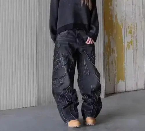 Jean Madoka x Reiya Jeans Patchwork Gothic Raw Edge Embroidered Size US 29 - 5 Thumbnail
