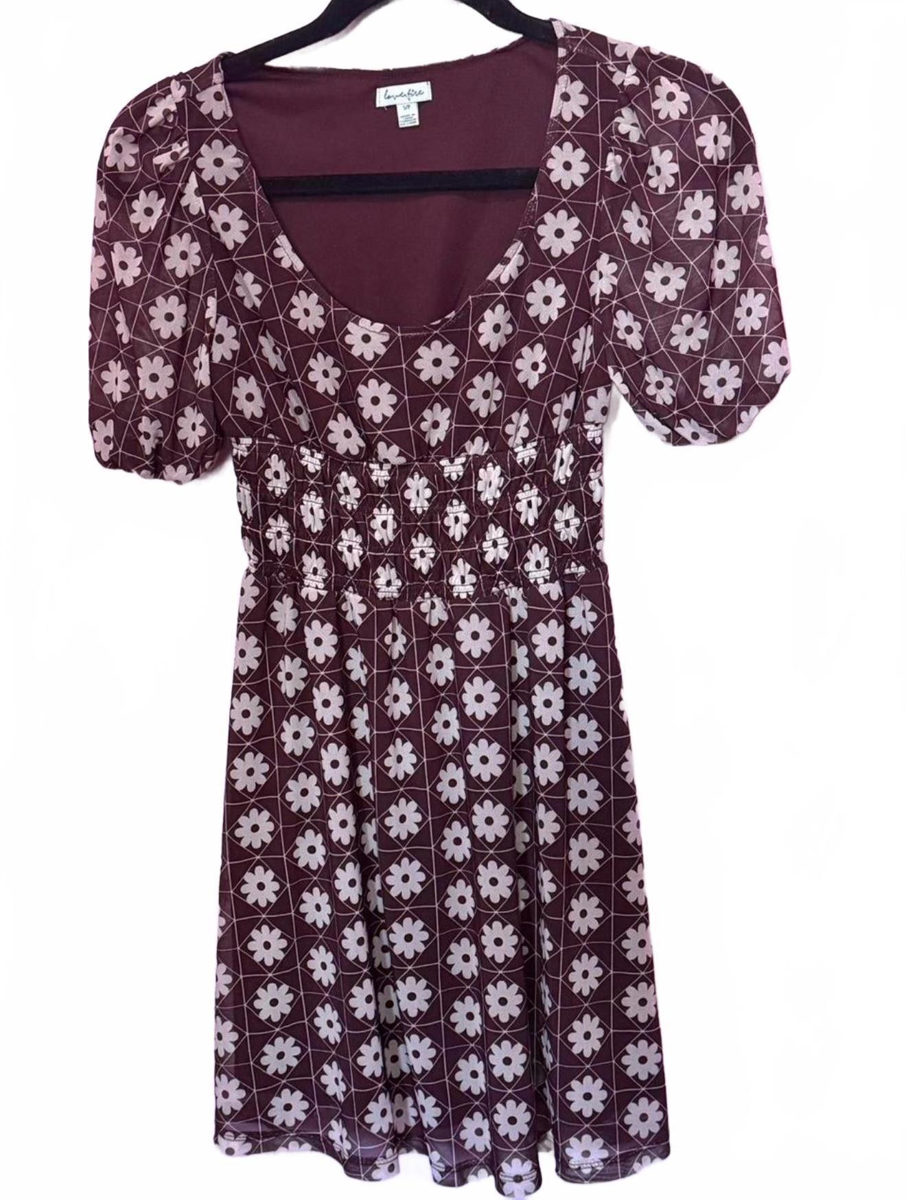 Designer Trendy Brown Floral Smocked Midi Dress Size S / US 4 / IT 40 - 1 Thumbnail
