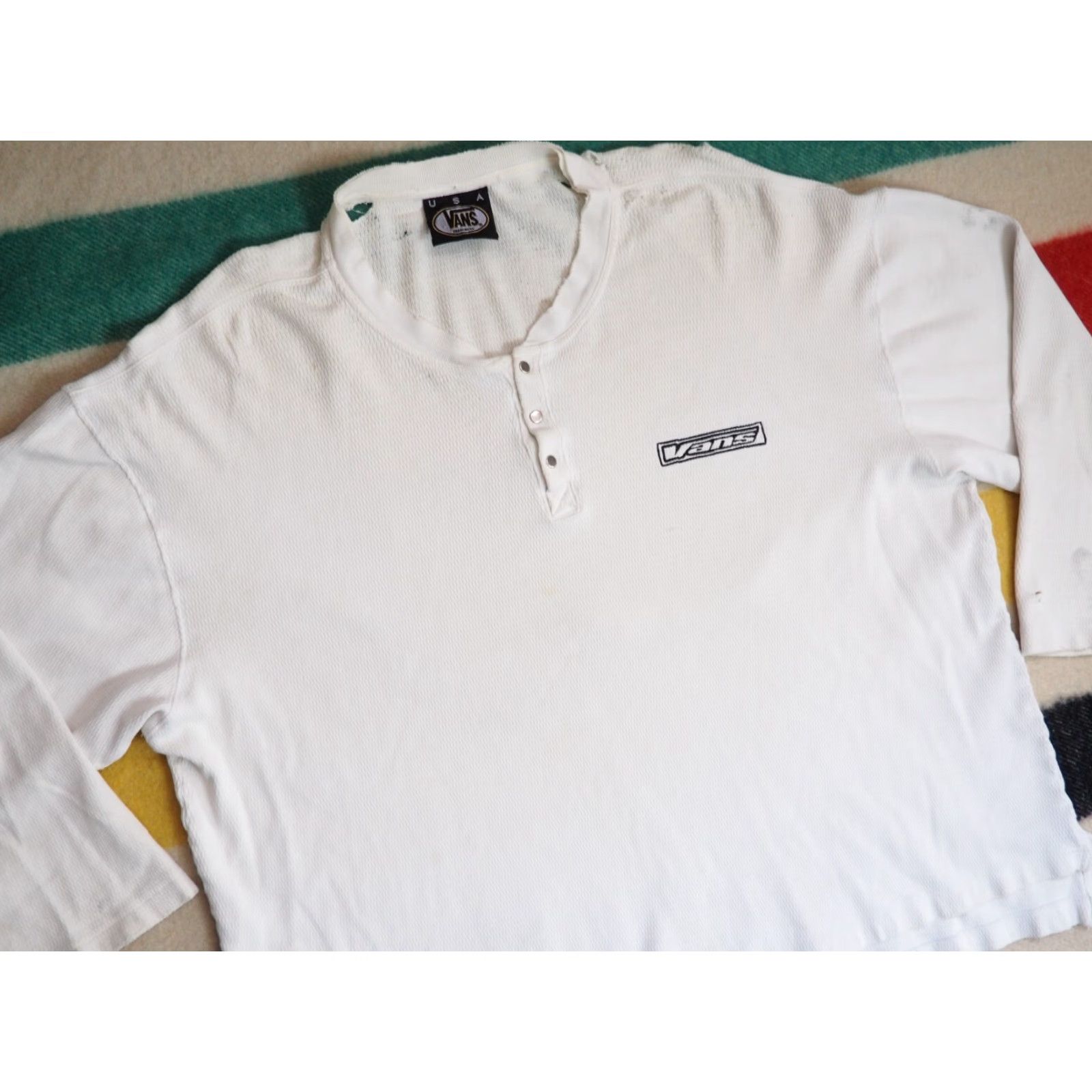 Vans VINTAGE Vans Grunge Distress 90s White Thermal L/S Henley Shirt 2XL Men Size US XXL / EU 58 / 5 - 3 Thumbnail