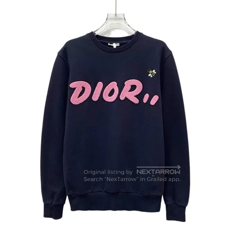 Dior Dark blue logo letter plush cotton round-neck long-sl