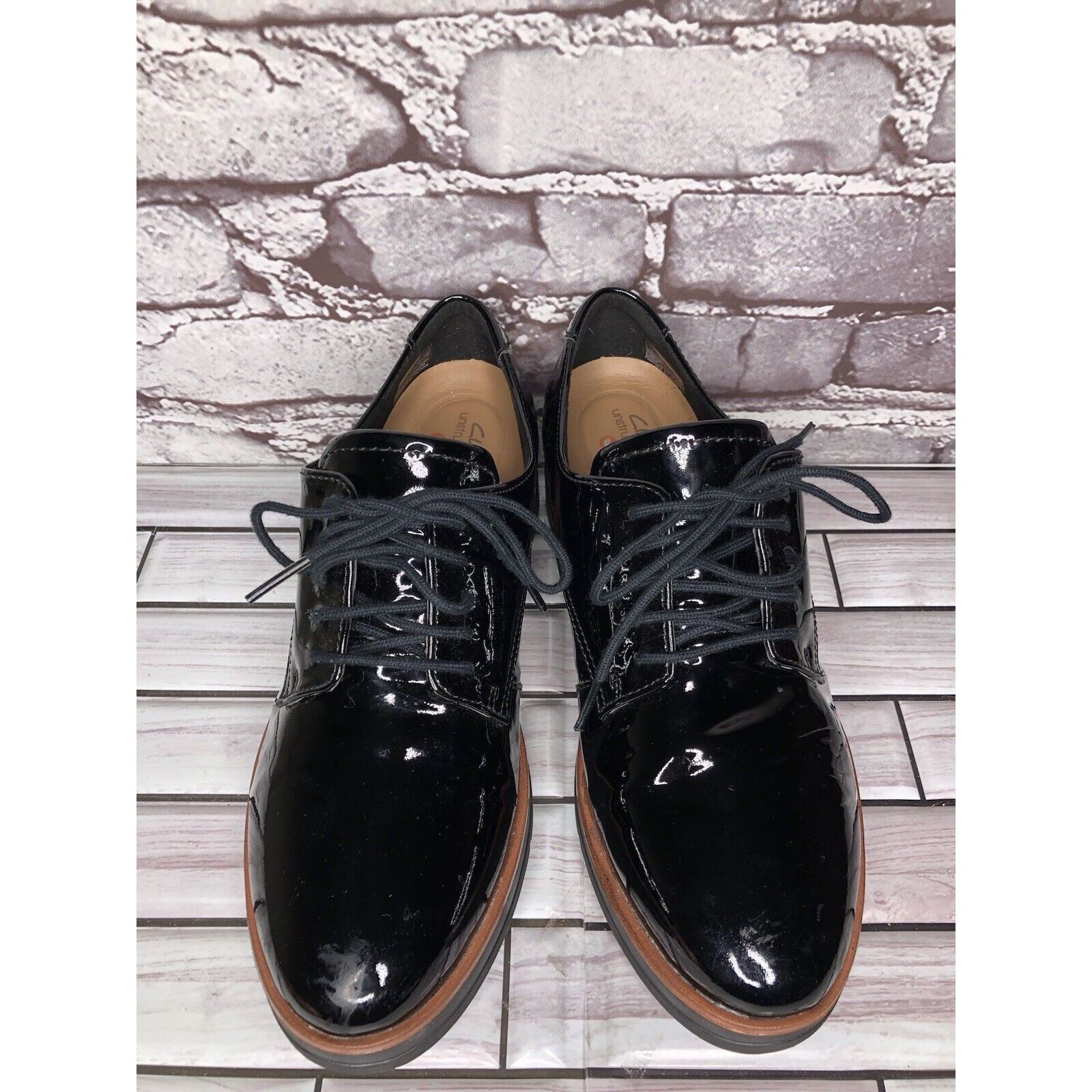 Clarks Clarks Unstructured Black Patent Leather Platform Lace Shoes Size US 8 / IT 38 - 16 Thumbnail