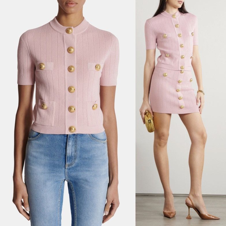 Balmain Balmain Knitted Four Pocket Short Sleeve Cardigan FR 40 Pink Size M / US 6-8 / IT 42-44 - 1 Thumbnail
