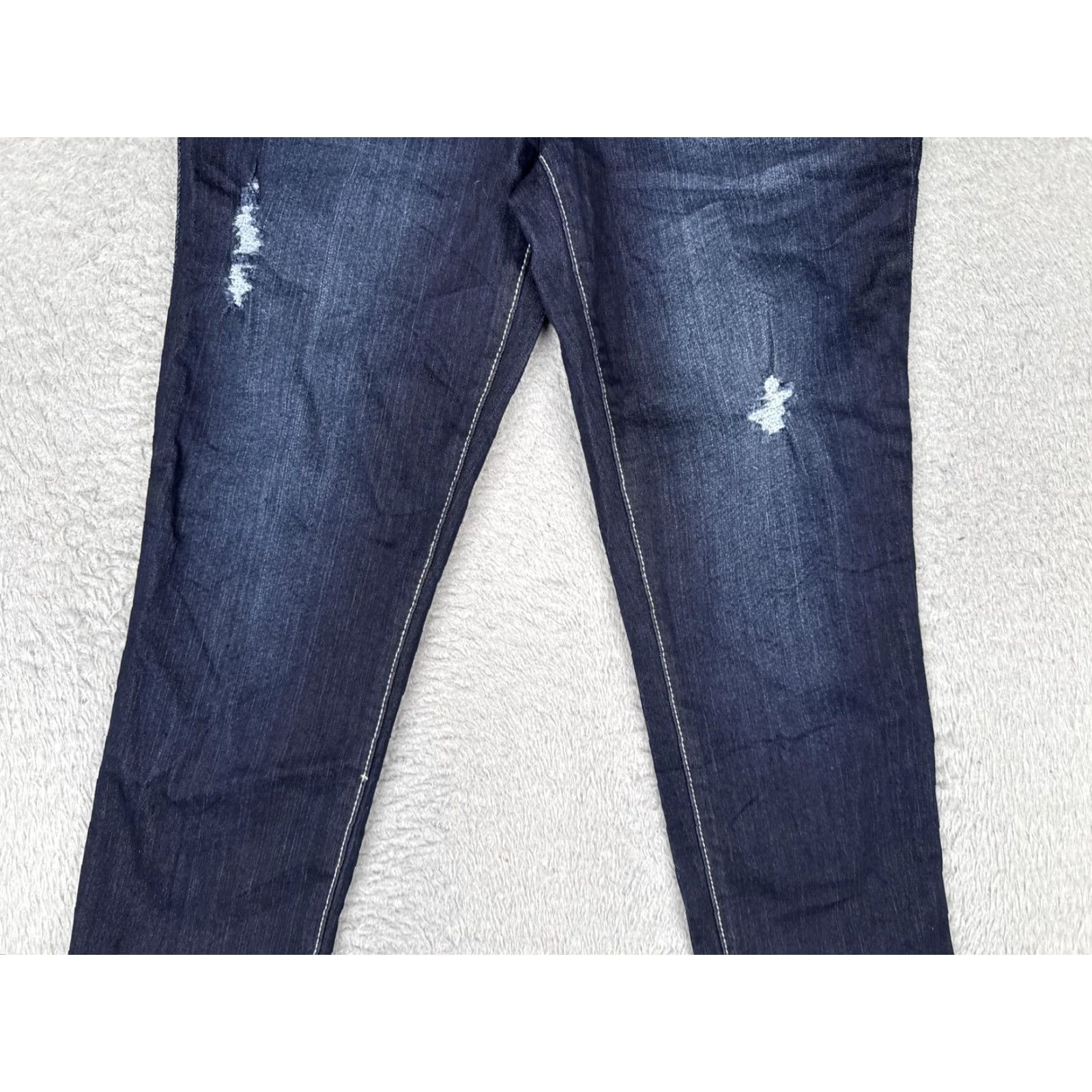 Denime 2.1 Denim Skinny Jeans Womens 29 Blue Dark Wash Distressed Mid Rise 29x27 Slim Size 29" - 3 Thumbnail