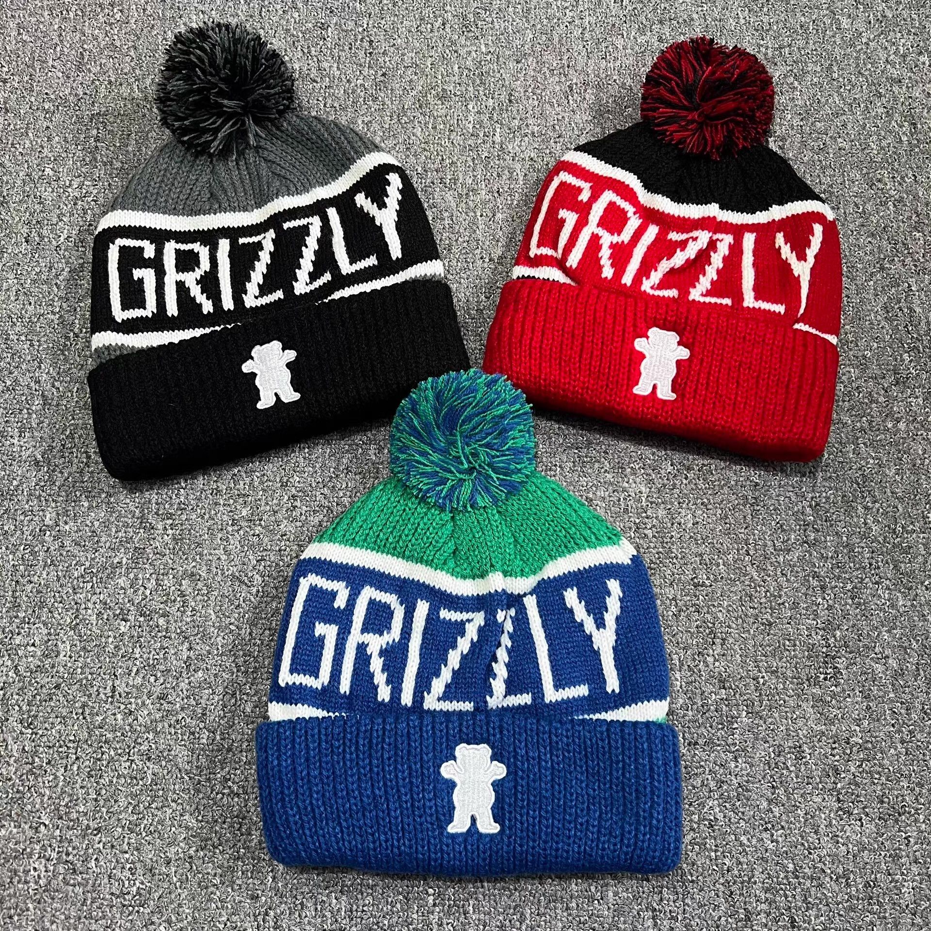 Grizzly Griptape Grizzly Griptape bear embroidered knit pom beanie Q7 Size ONE SIZE - 1 Thumbnail