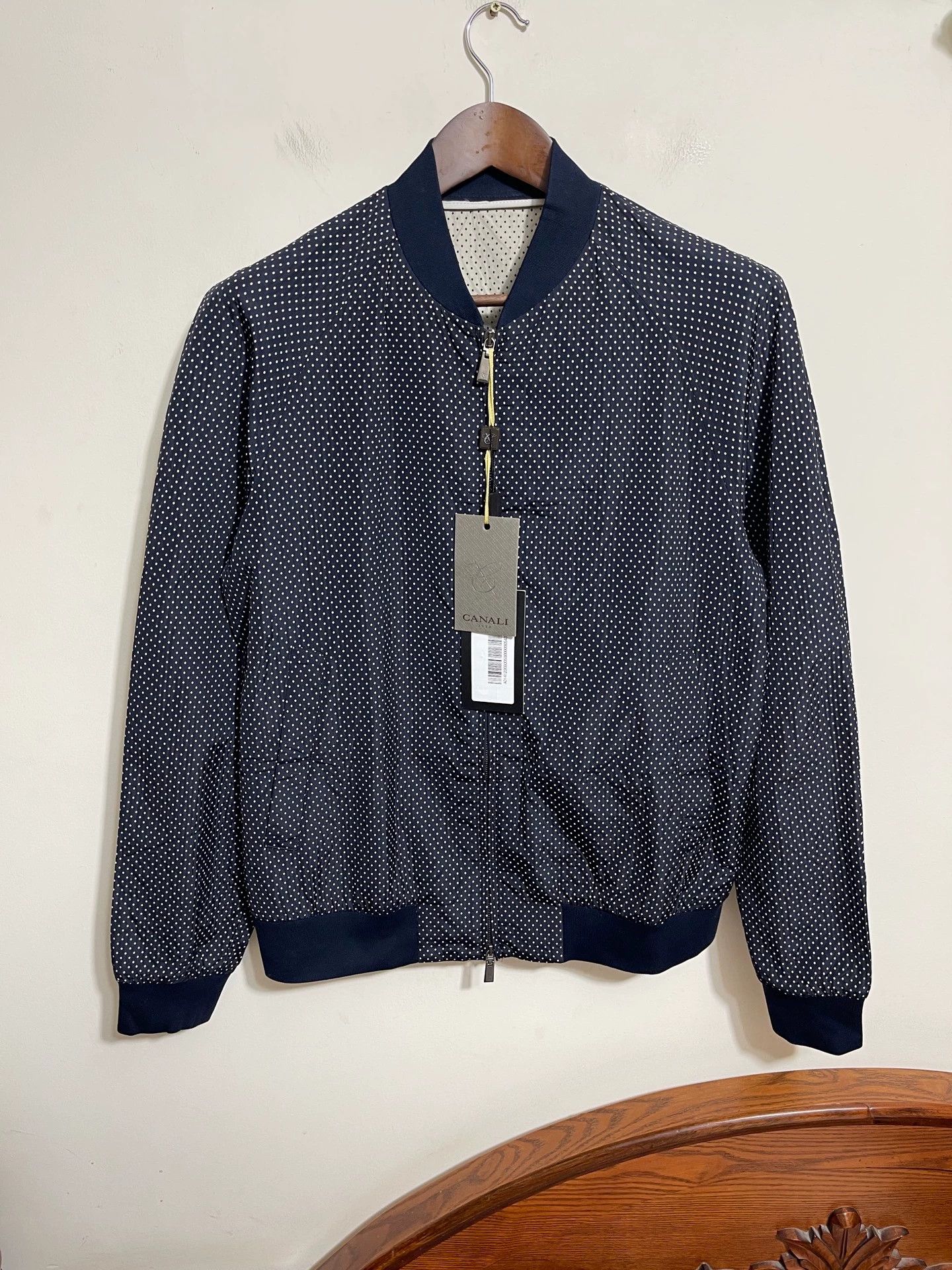 Canali Canali Slim Navy White Polka Dot Jacket 50 Italian Size US M / EU 48-50 / 2 - 1 Thumbnail